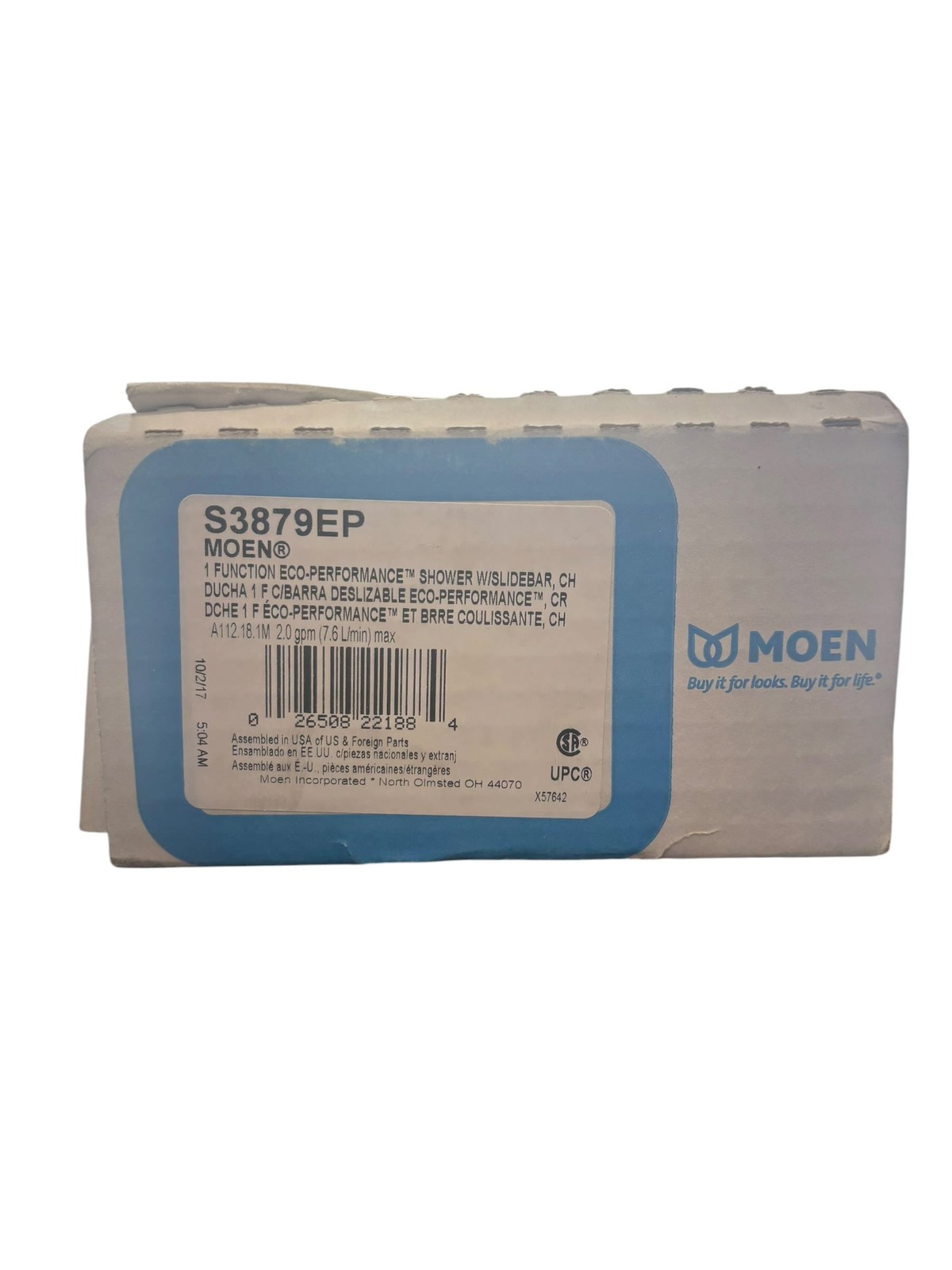 Moen S3879EP, Single Function Eco-Performance Shower with Slidebar, Chrome