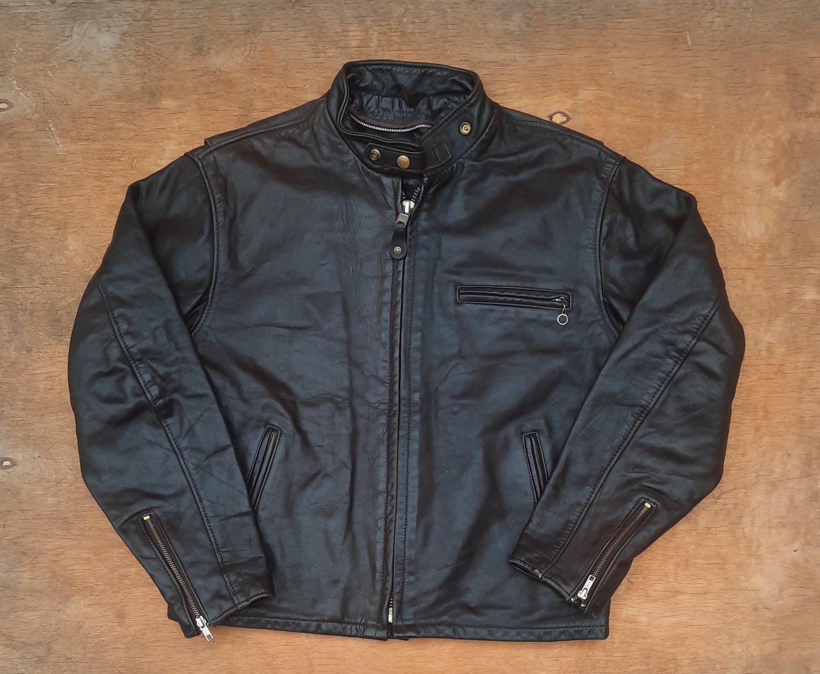 Schott NYC 141 Cafe Racer Cowhide Leather Motorcycle Jacket Faded Brown Size 42