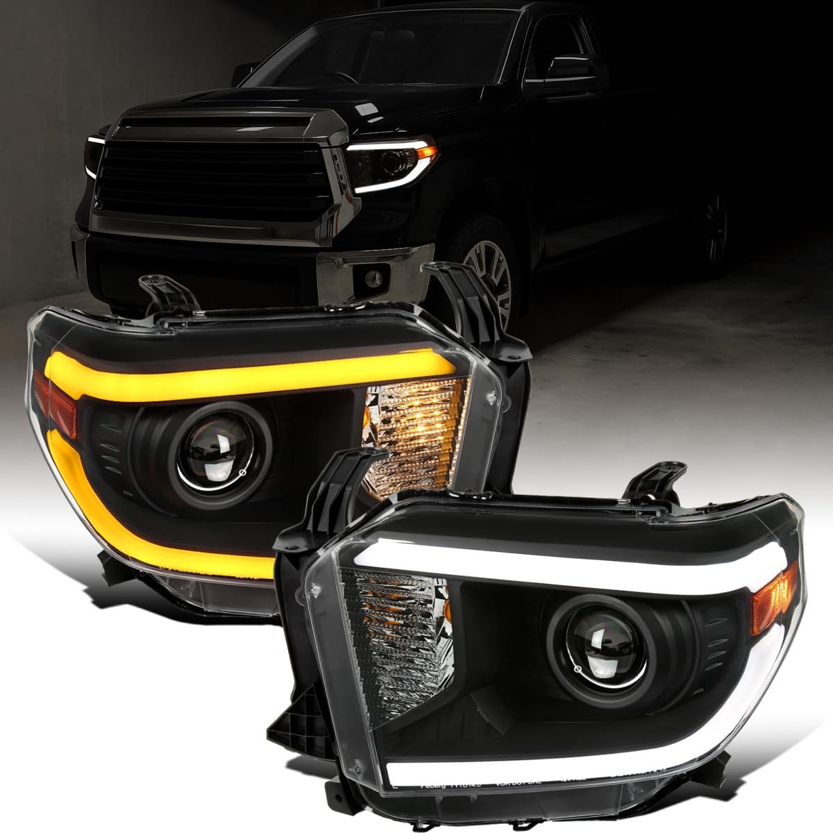 2014-2021 Toyota Tundra LED Switchback Sequential Projector Headlights Black