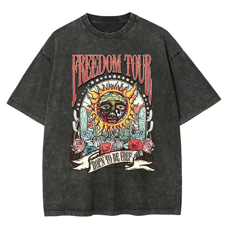 Retro Sublime style sun pattern T-shirt, heavyweight pure cotton Freedom tour ba Retro Sublime style sun pattern T-shirt, heavyweight pure cotton Freedom tour ba