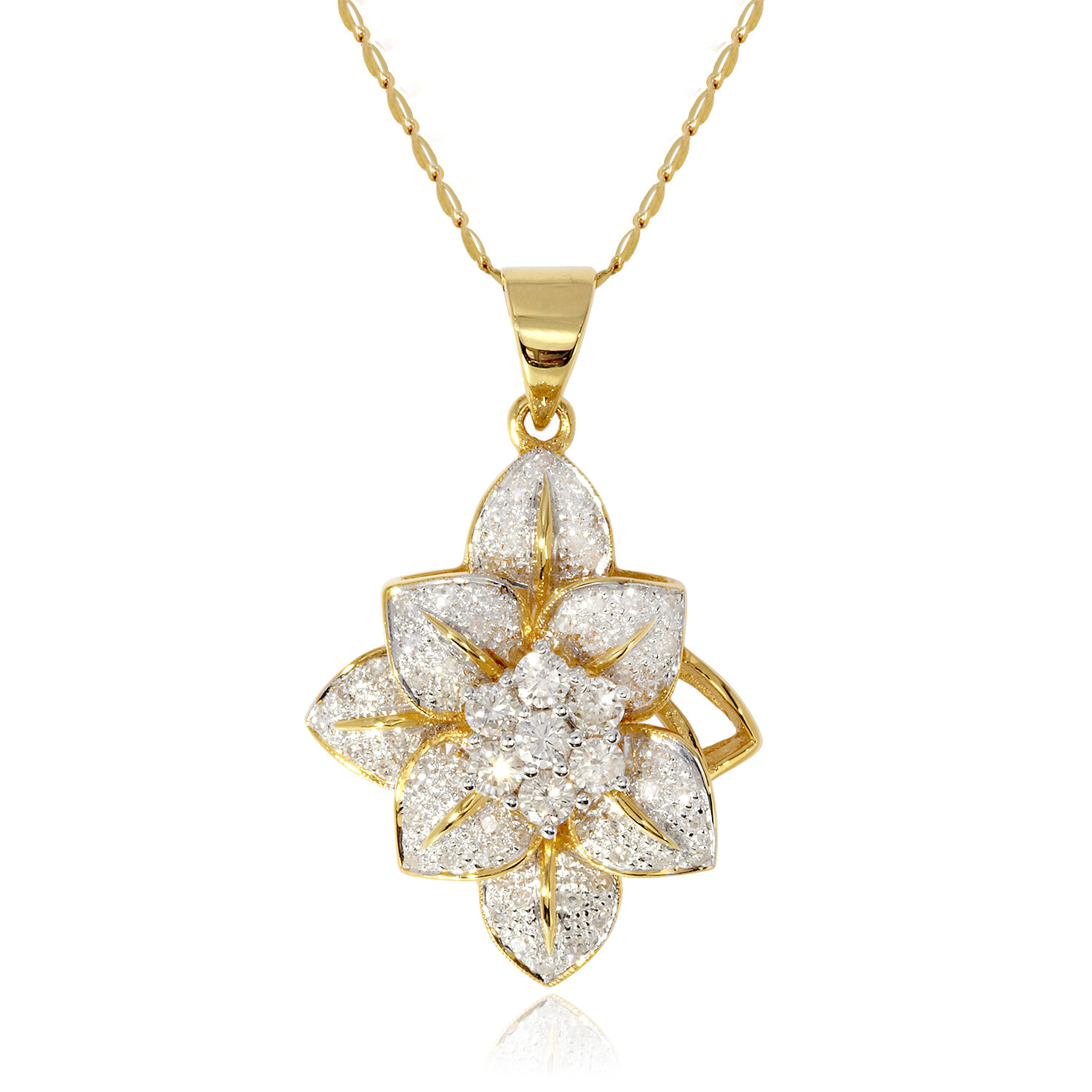 1.14cts Diamond 18K Jewelry Yellow Gold Pendant Ornament Flower Design Pattern