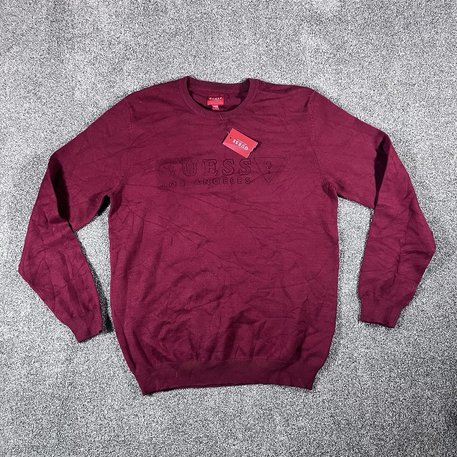 Guess Los Angeles Mens Large Burgundy Logo Crewneck Sweater NWT