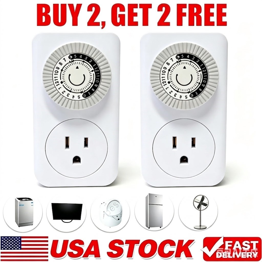 2 Pack Indoor 24-Hour Mechanical Outlet Timer Plug Indoor 2 or 3 Prong CISIVIS