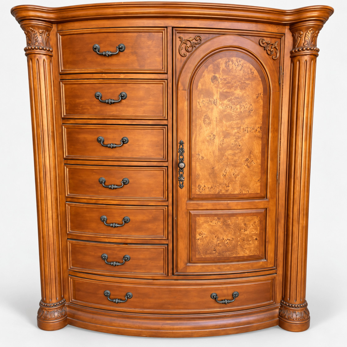 Michael Amini Traditional Ornate Armoire Dresser Carved Wood Burl Veneer