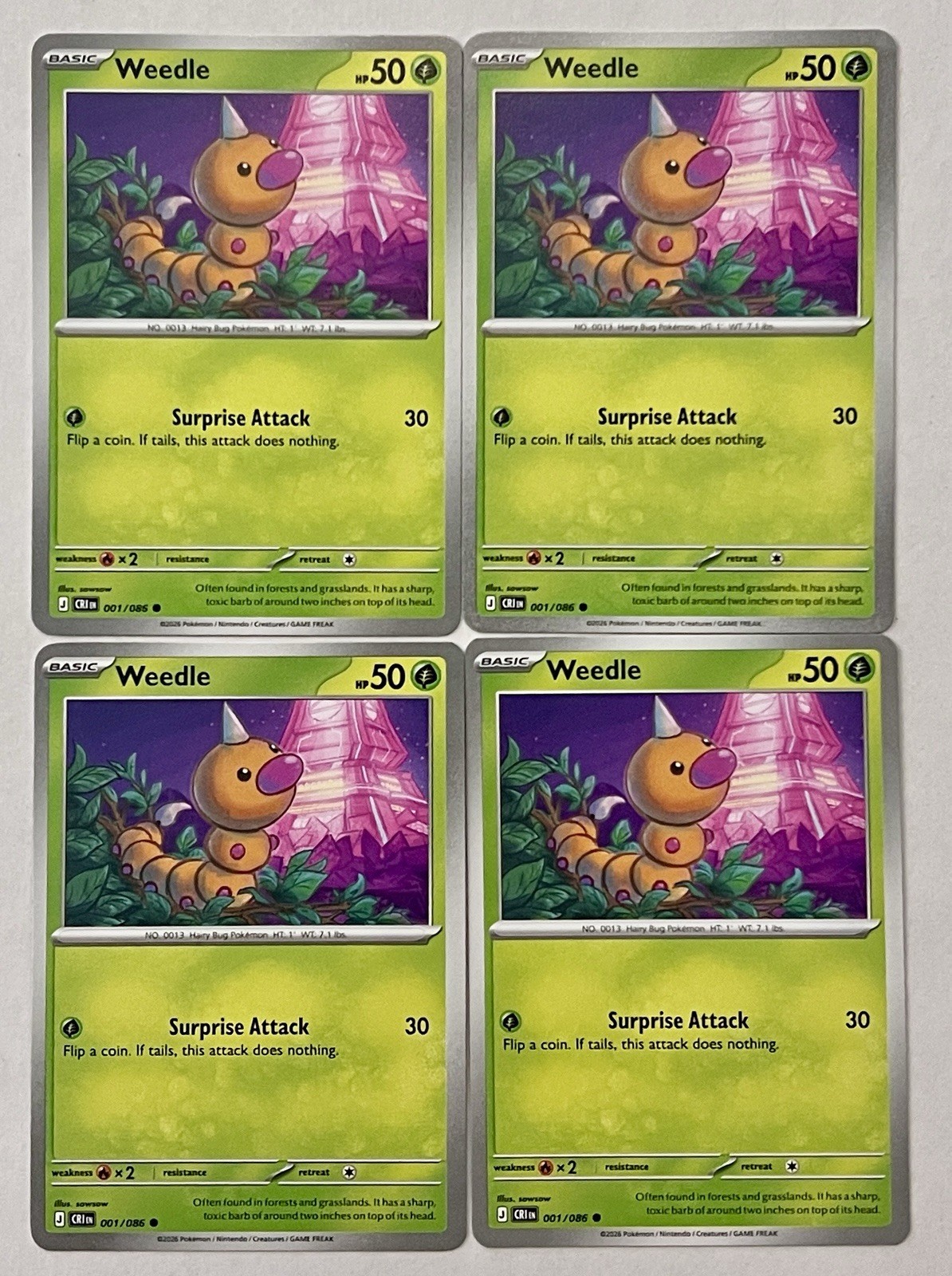 Pokemon Weedle Cards 001/086 4x Playset Lot Chaos Rising Set Pokemon Weedle Cards 001/086 4x Playset Lot Chaos Rising Set