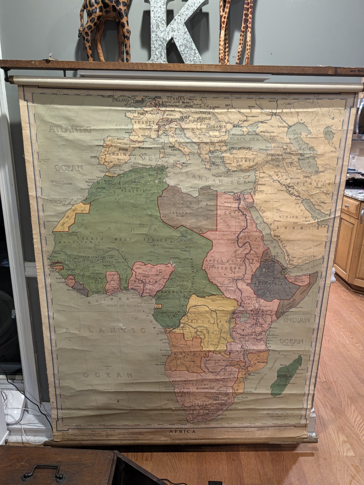 Antique Vintage Denoyer Geppert Political Pull Down Map of Africa Circa 1920\'s Antique Vintage Denoyer Geppert Political Pull Down Map of Africa Circa 1920\'s