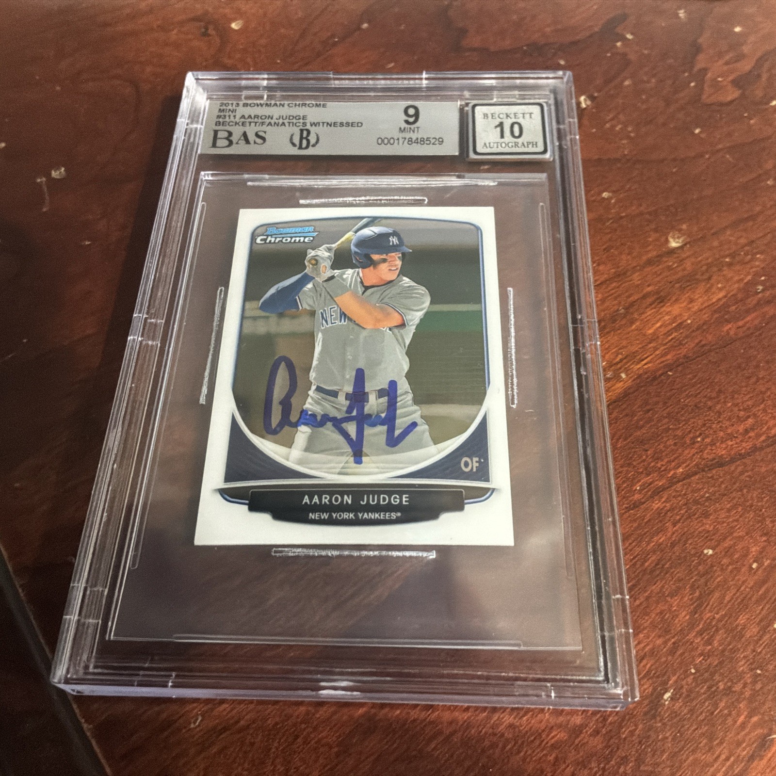 2013 Bowman Chrome Mini - Aaron Judge #311 RC Card BGS 9 Mint Auto 10 Witnessed