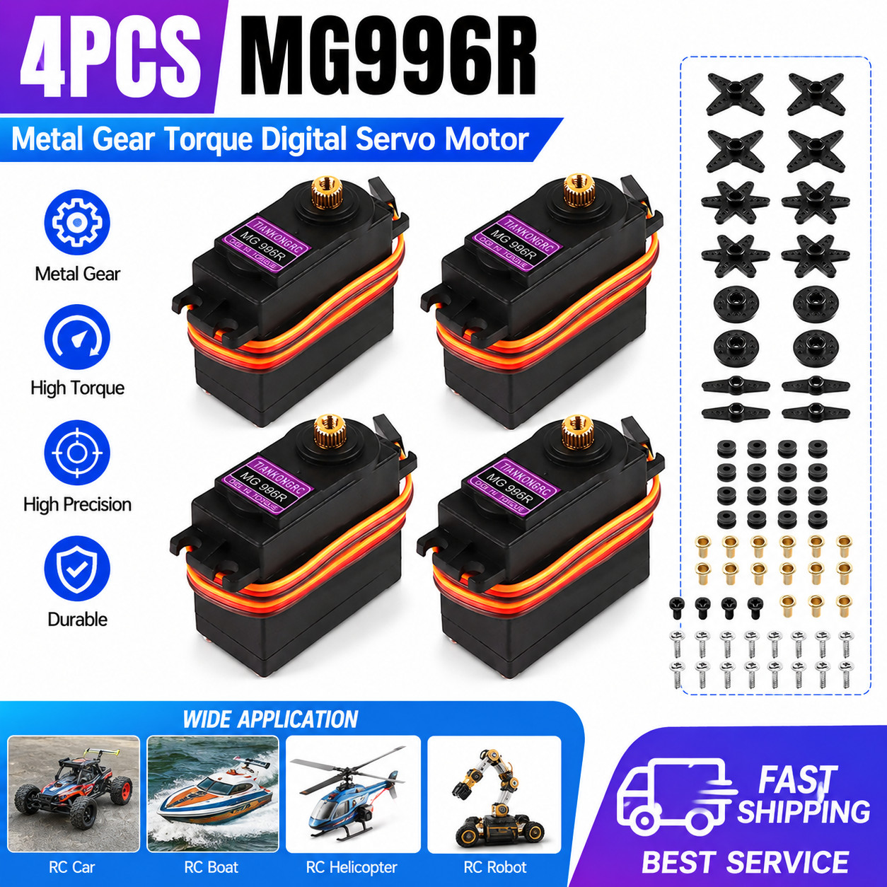 RC Servo Motor 4PCS High Torque Digital Metal Gear for Robot Boat Airplane DIY