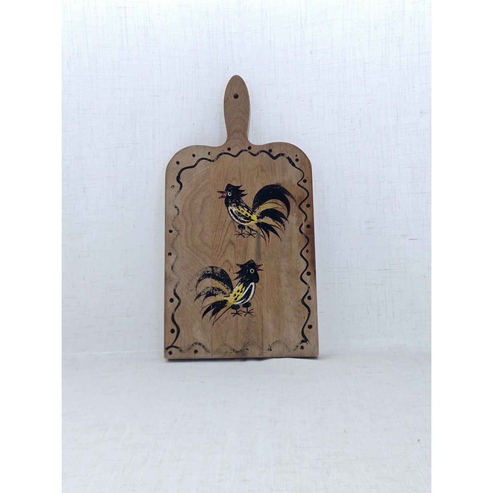 Vtg Hand Painted Rooster Cutting Board, Tray, Retro Farmhouse Kitchen Japan