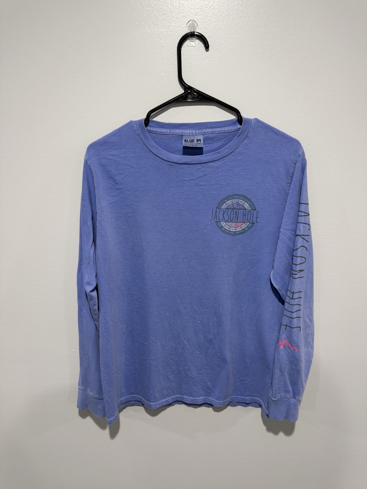 Blue 84 Men\'s S Crew Neck Long Sleeve Graphic Logo T-Shirt Jackson Hole Blue