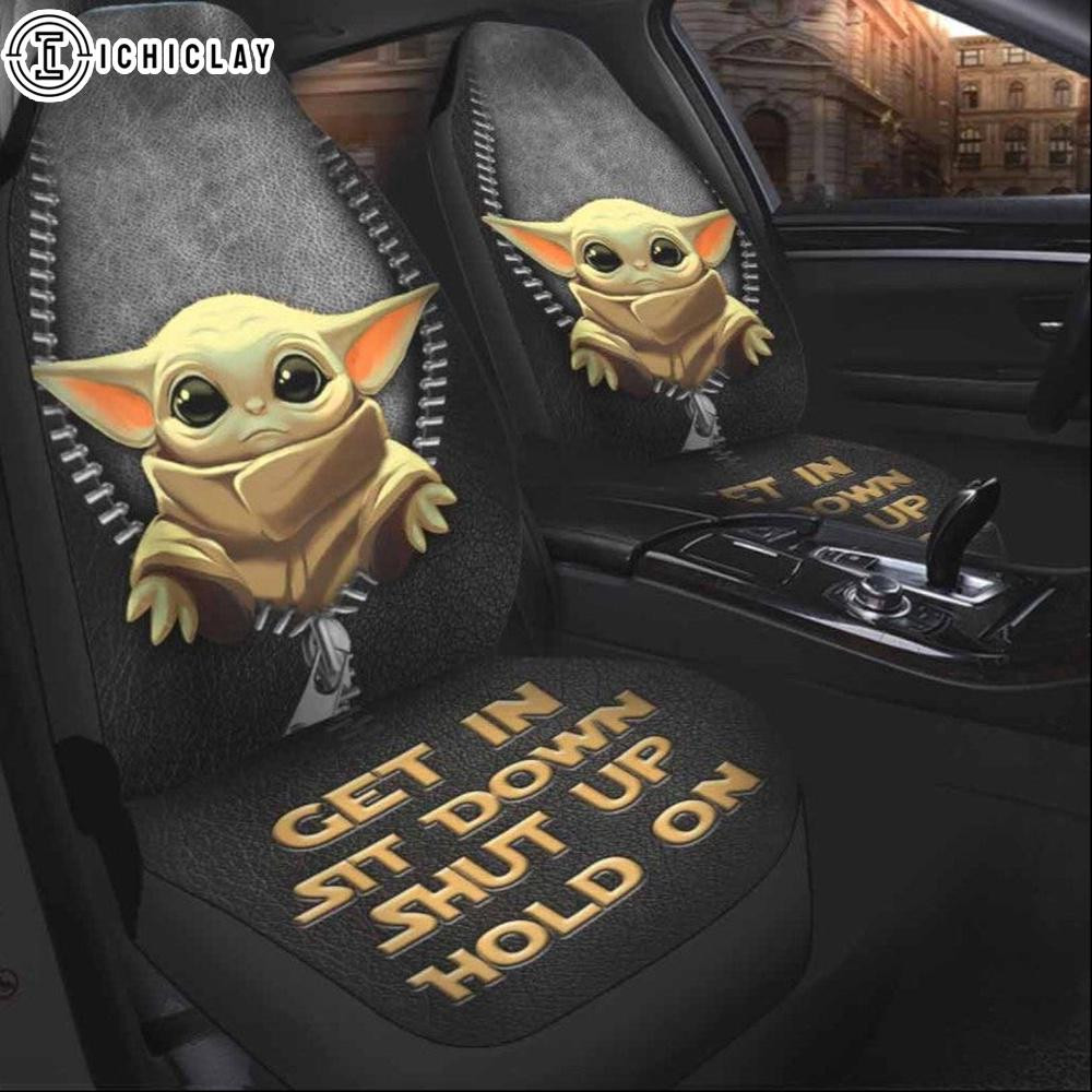 Funny Baby Yoda Get In Sit Down Car Seat Covers (set of 2)