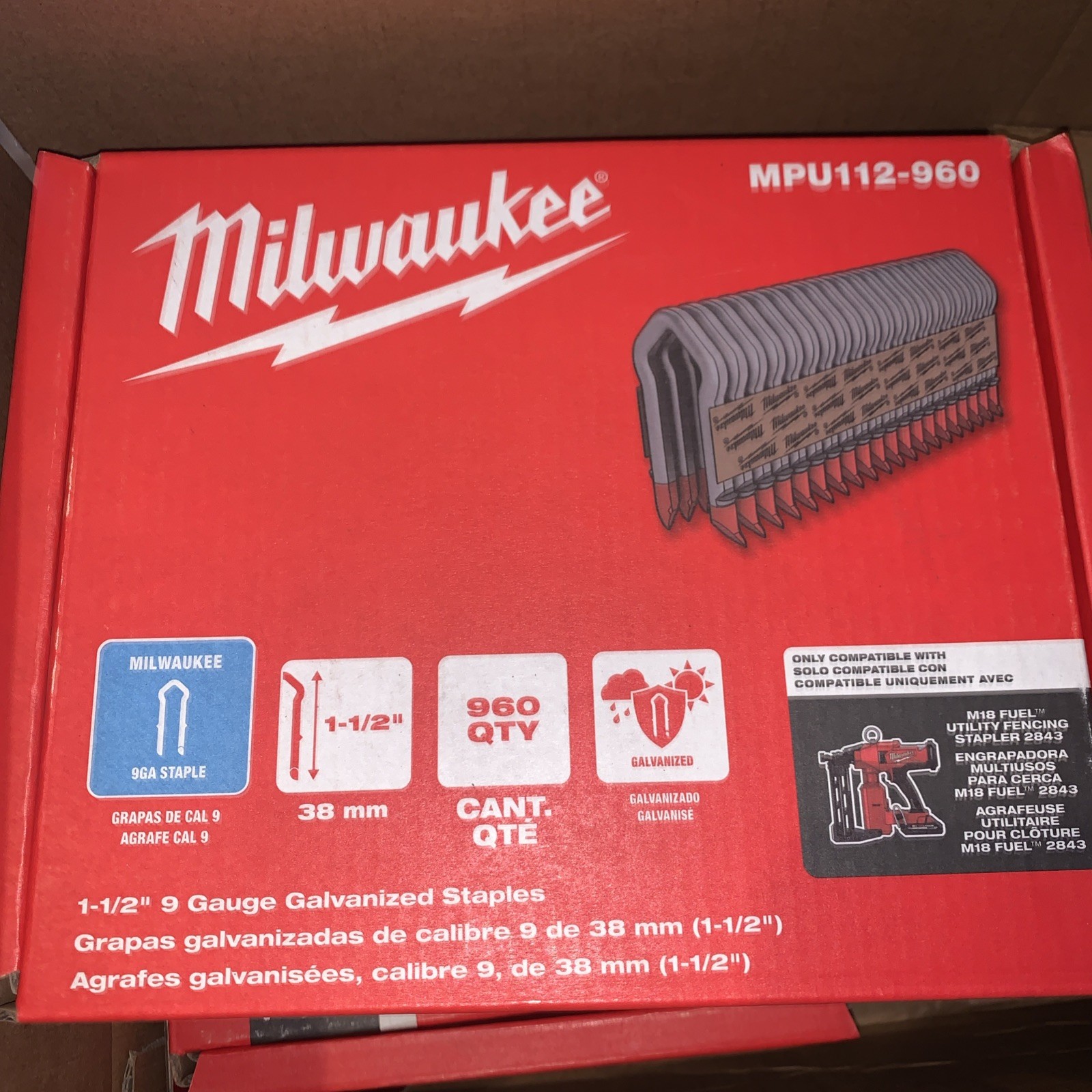 Milwaukee Tool Mpu112-960 Cable Staples, 9 Ga, Diamond Crown, 1-1/2 In Leg L, Milwaukee Tool Mpu112-960 Cable Staples, 9 Ga, Diamond Crown, 1-1/2 In Leg L,