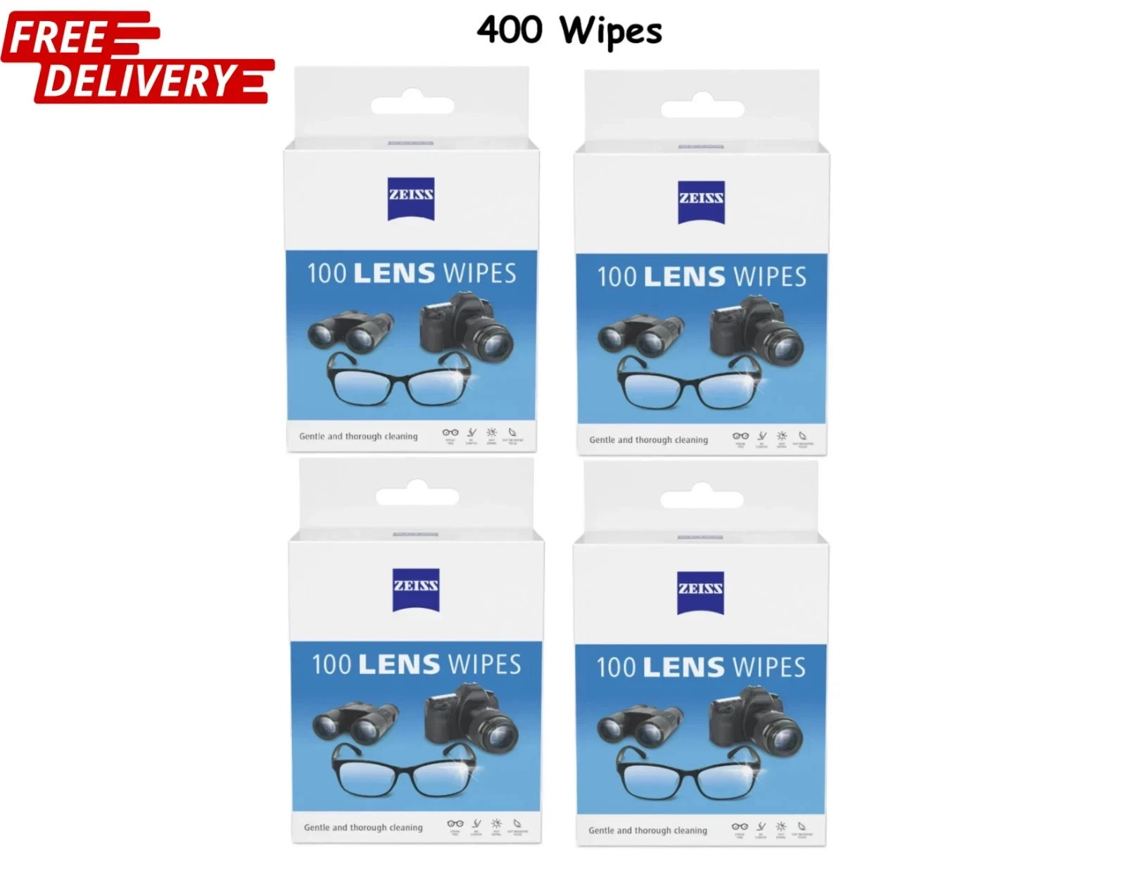 ZEISS Gentle and Thorough Cleaning Eyeglass Lens Cleaner Wipes, 100 Count 4 PACK ZEISS Gentle and Thorough Cleaning Eyeglass Lens Cleaner Wipes, 100 Count 4 PACK
