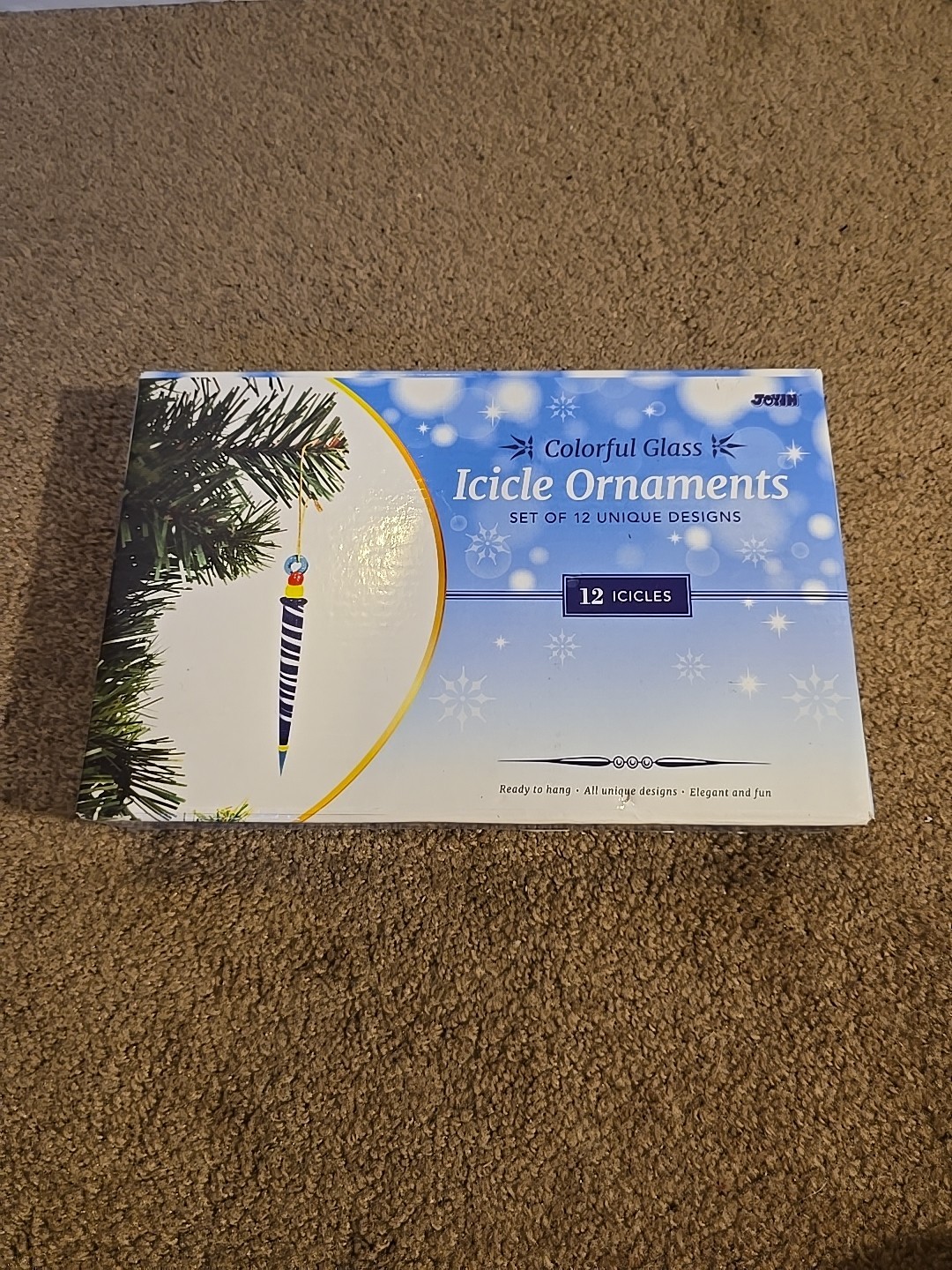 VTG JOYIN 12Pcs Colorful Glass Icicle Ornaments with Crystal Line for Christmas