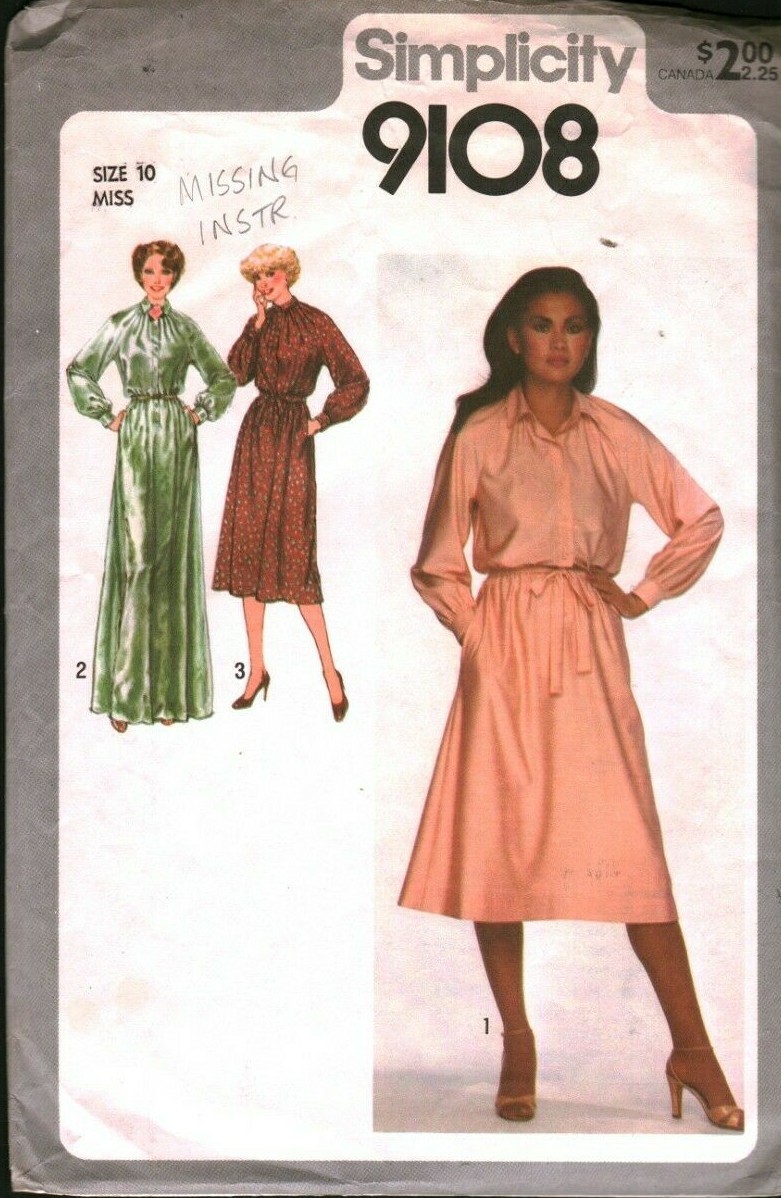 9108 Vintage Simplicity Sewing Pattern Misses Dress Tie Belt Raglan Sleeve OOP