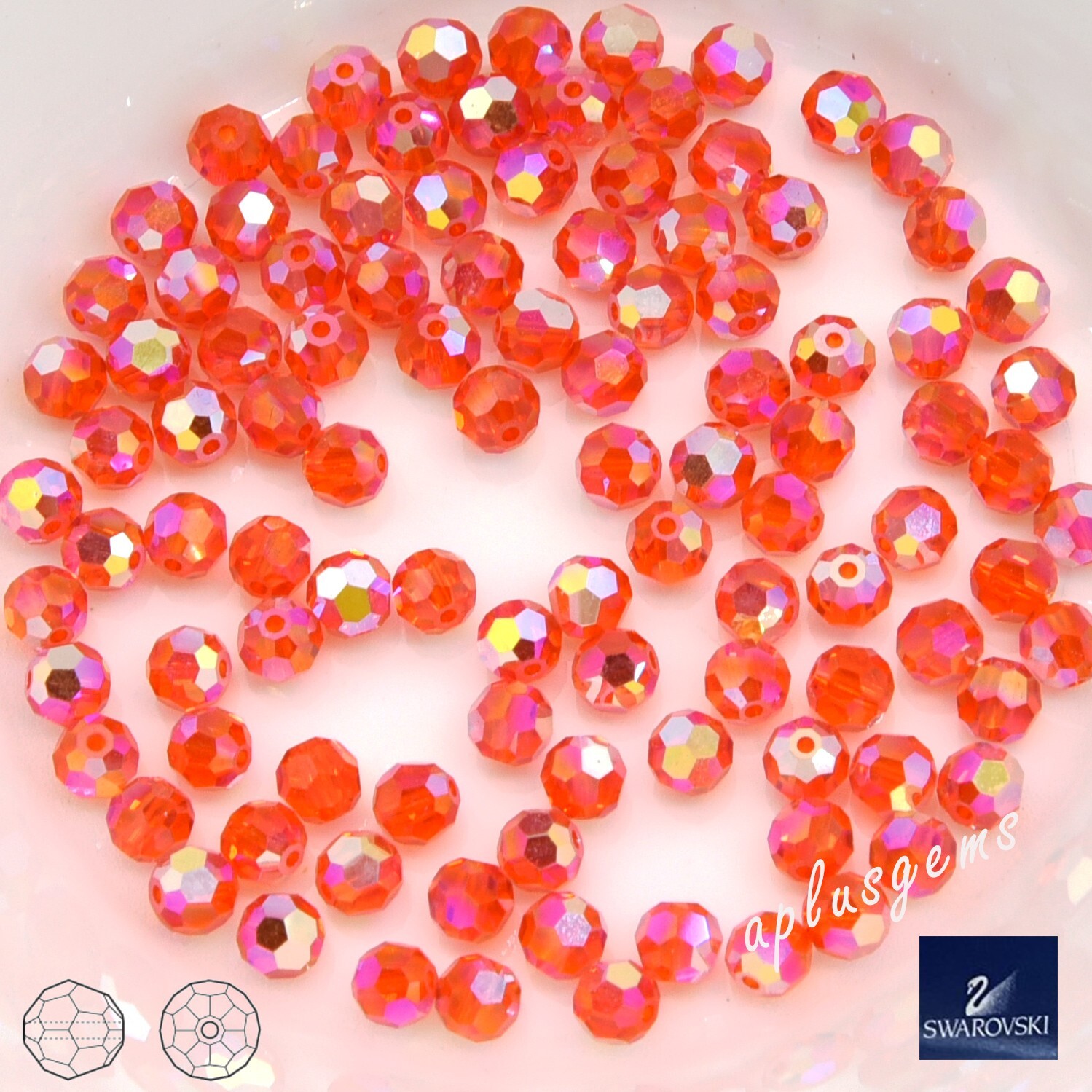 60pcs SWAROVSKI  #5000 4mm Faceted Crystal Beads Hyacinth AB2X _ Orange Red