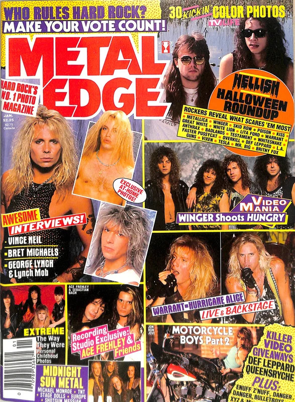 Metal Edge Magazine January 1990 Vince Neil / Winger Bret Michaels