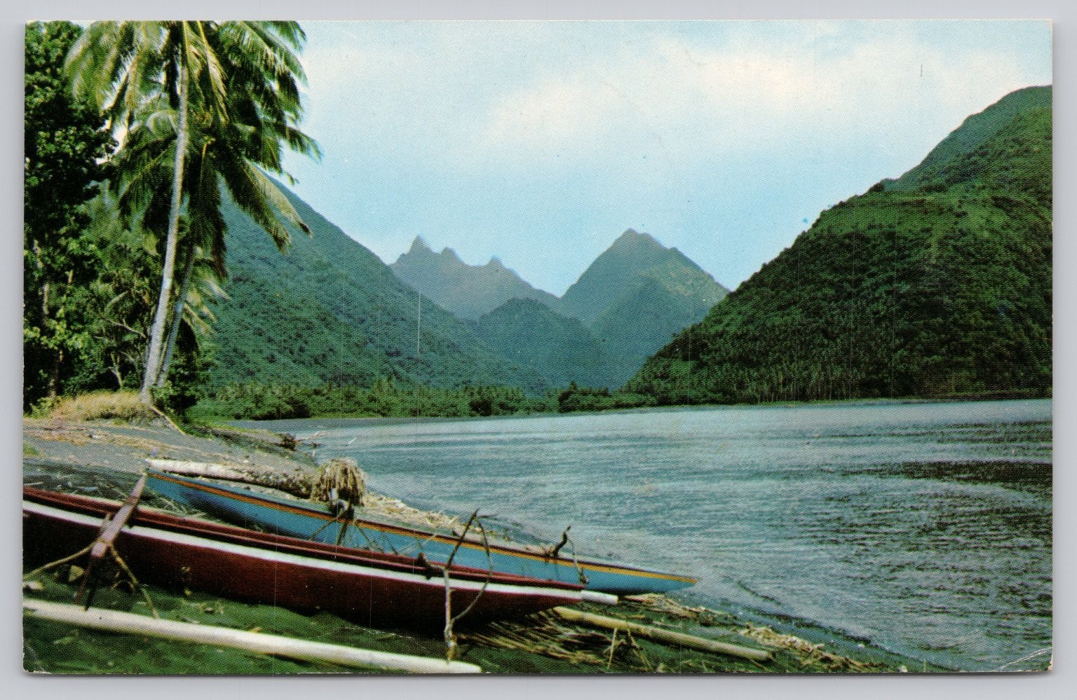 Vintage Tautira Tahiti Mountains Beach Boats Postcard Soumam South Sea Paradise Vintage Tautira Tahiti Mountains Beach Boats Postcard Soumam South Sea Paradise