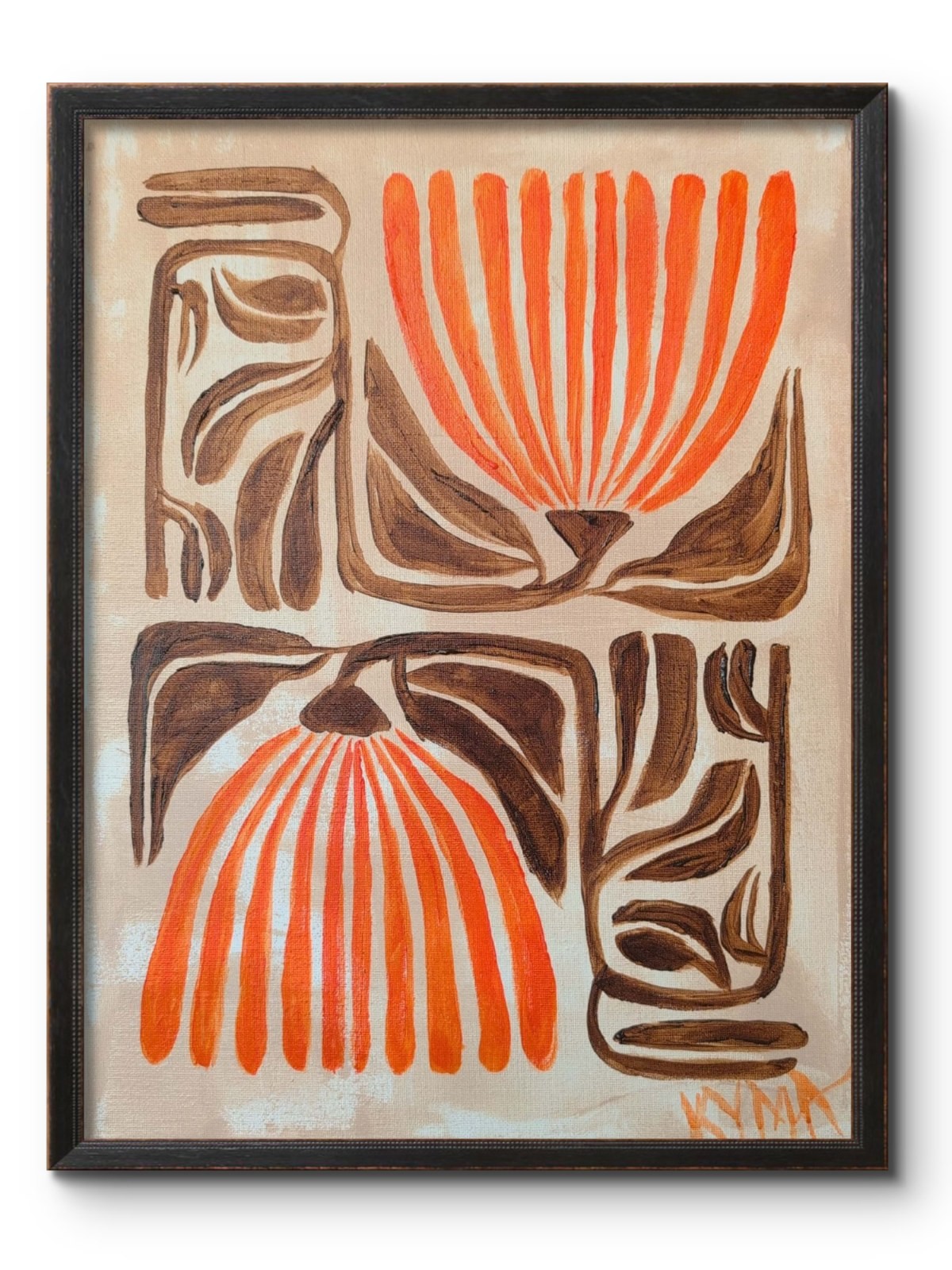 KYMA Original 12x16 Modern Abstract Botanical Pattern Painting Signed Canvas