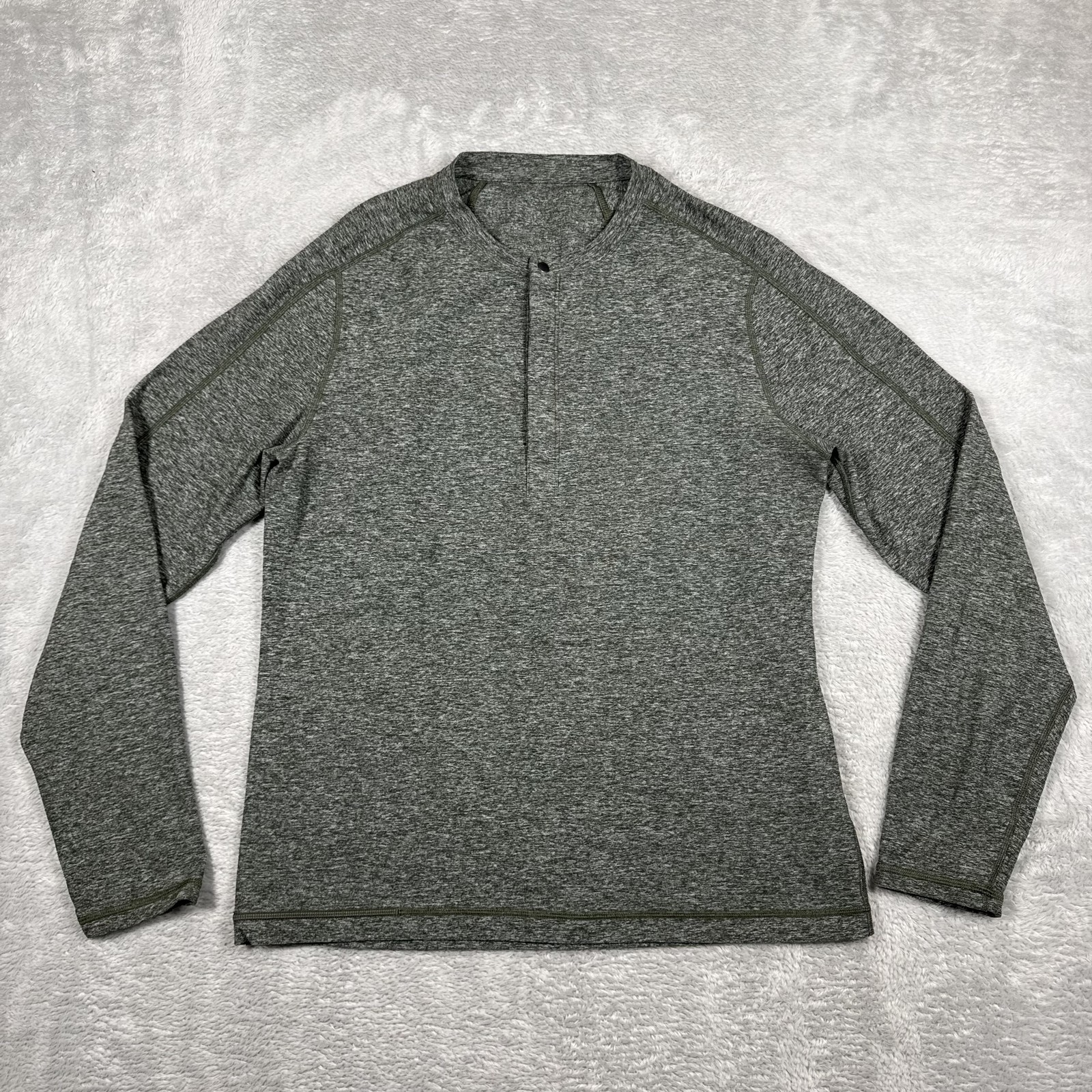 Lululemon Shirt Mens Large Gray Surge Long Sleeve Henley Performance Athletic