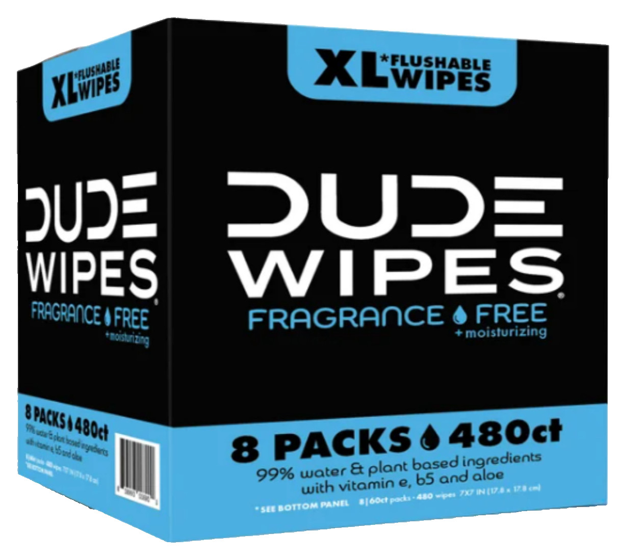 DUDE Wipes XL Flushable Wipes 480 Ct Fragrance Free Moisturizing 8 Sealed Packs