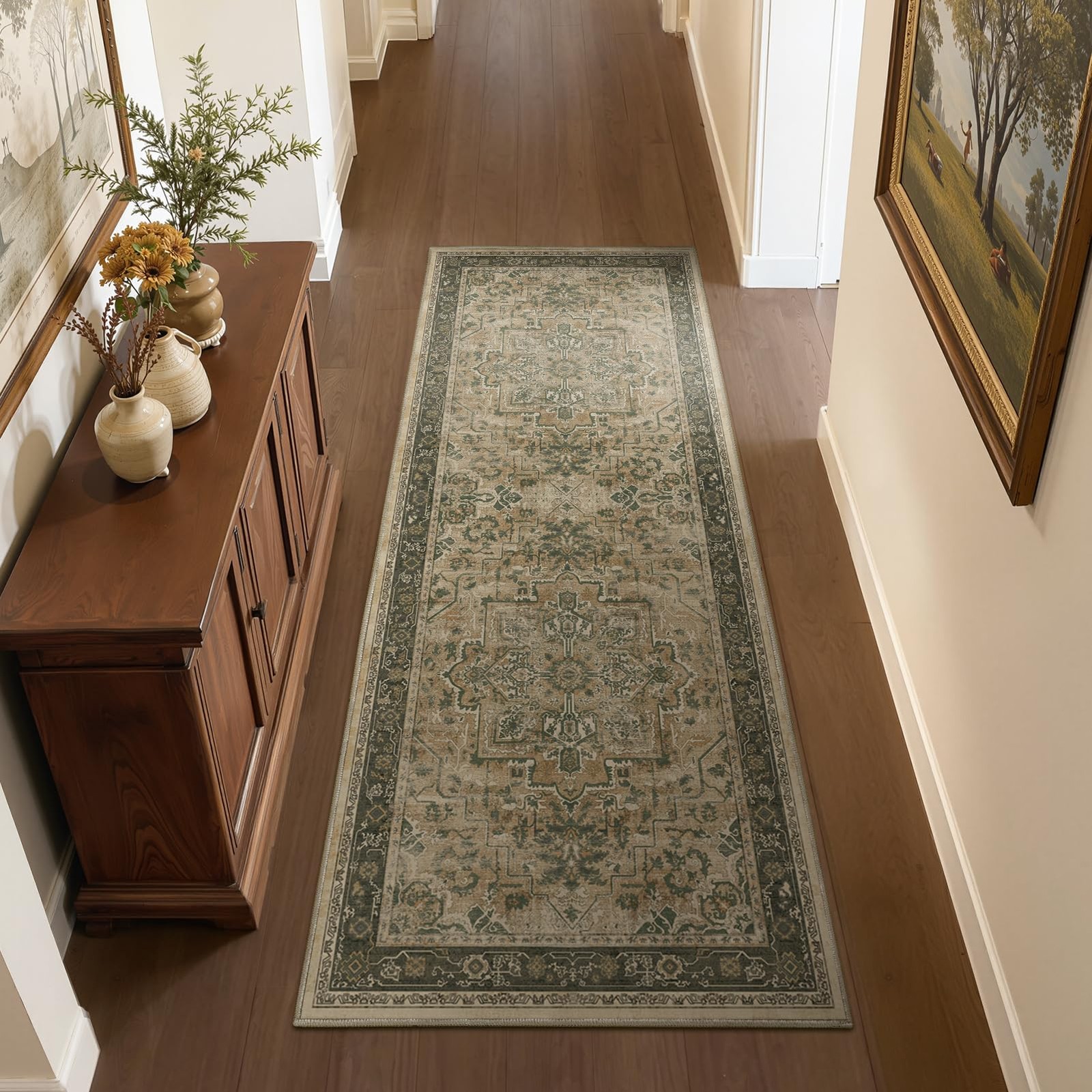 Jainmy Vintage 2x6 Kitchen Runners 2\' x 6\' (Runner), Multi Brown/Olive Green Jainmy Vintage 2x6 Kitchen Runners 2\' x 6\' (Runner), Multi Brown/Olive Green