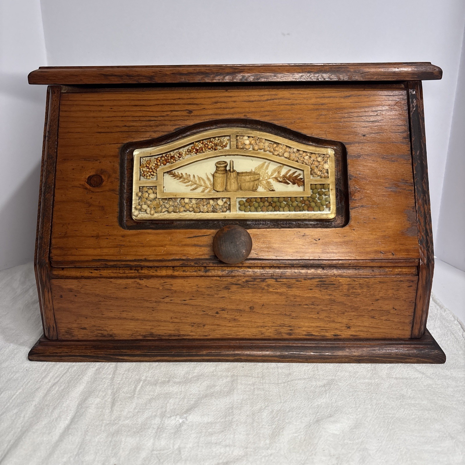 Rare Heavy Vintage Wooden Bread Box Lucite Resin Inlay Vintage Good Condition Rare Heavy Vintage Wooden Bread Box Lucite Resin Inlay Vintage Good Condition