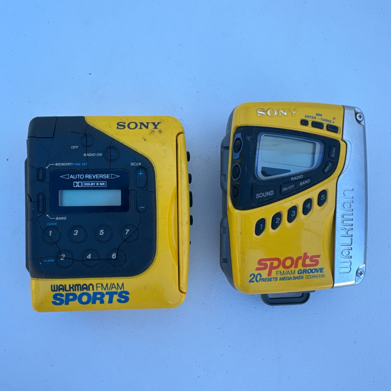 Two Vintage Sony Sports Walkman Yellow AM/FM Cassette Player~Unsure If Working Two Vintage Sony Sports Walkman Yellow AM/FM Cassette Player~Unsure If Working