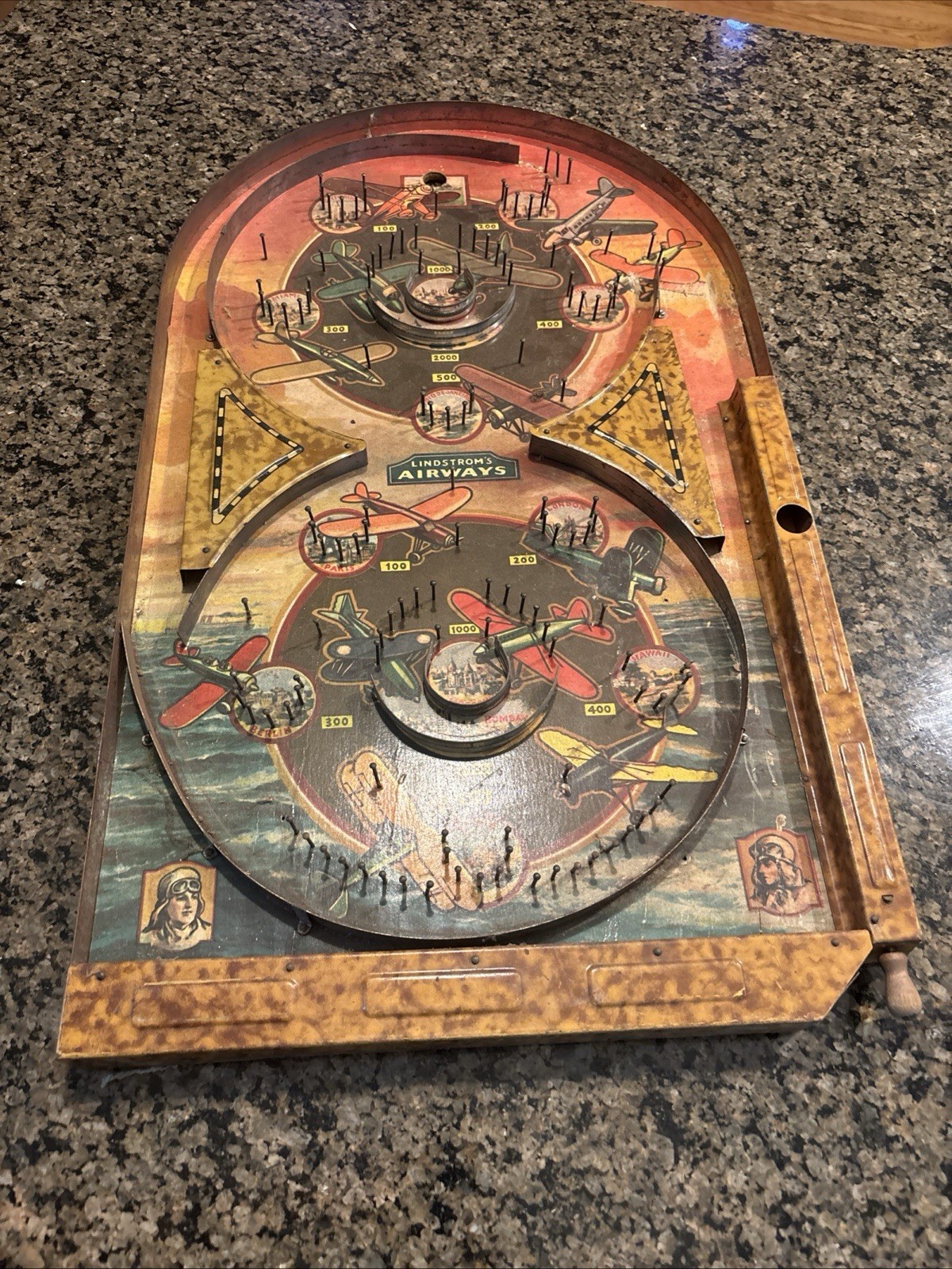 Lindstrom Tool & Toy Co. Airways Vintage Mechanical Tabletop Pinball Game 1934 Lindstrom Tool & Toy Co. Airways Vintage Mechanical Tabletop Pinball Game 1934