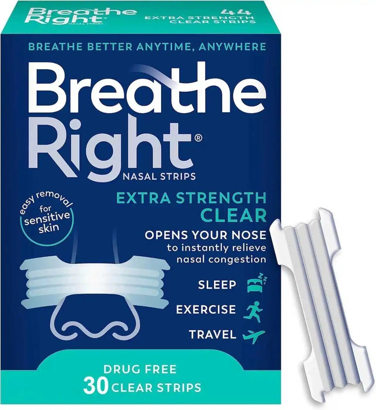Breathe Right Extra Strength Nasal Strips - 90 ct Clear For Allergies, Snoring