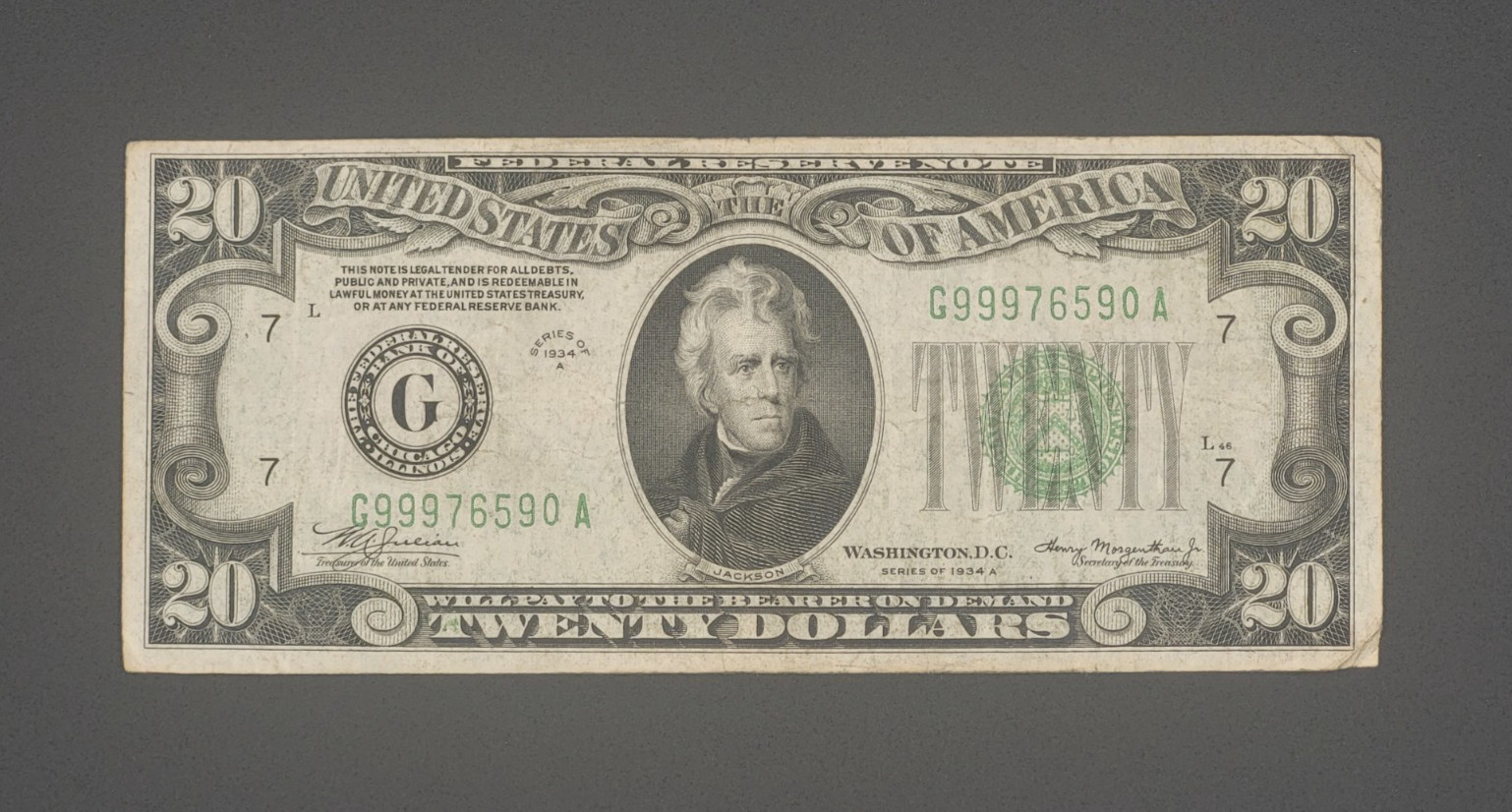 1934A $20 Bill / FRN – Chicago G District – Clean Circulated - C99976590A