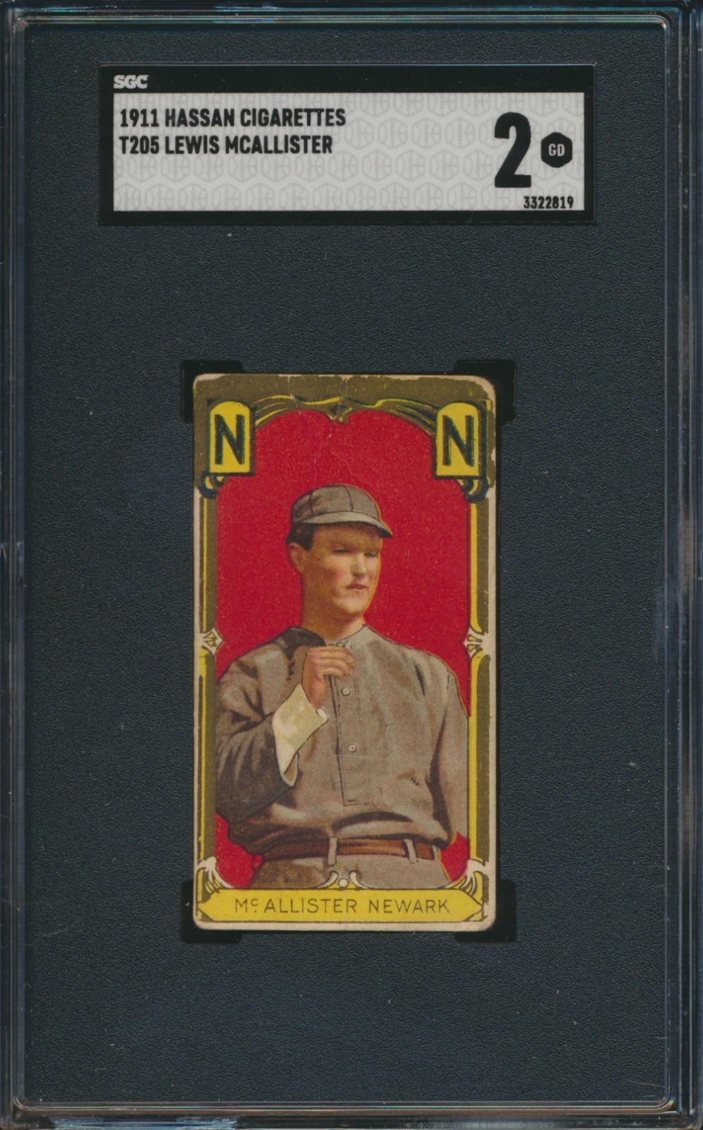1911 T205 HASSAN GOLD BORDER LEWIS McALLISTER ML SGC 2 GOOD MINOR LEAGUE