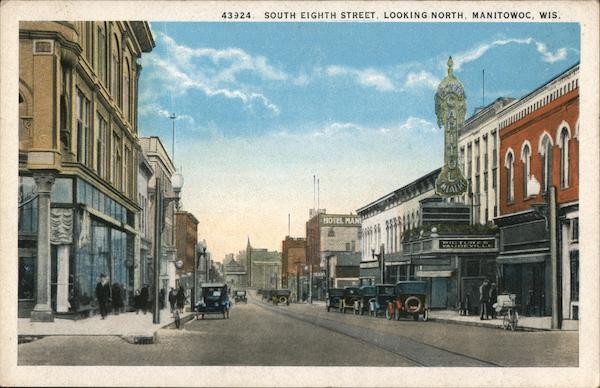 Manitowoc, Wisconsin WI South Eight Street, Looking West Antique Postcard