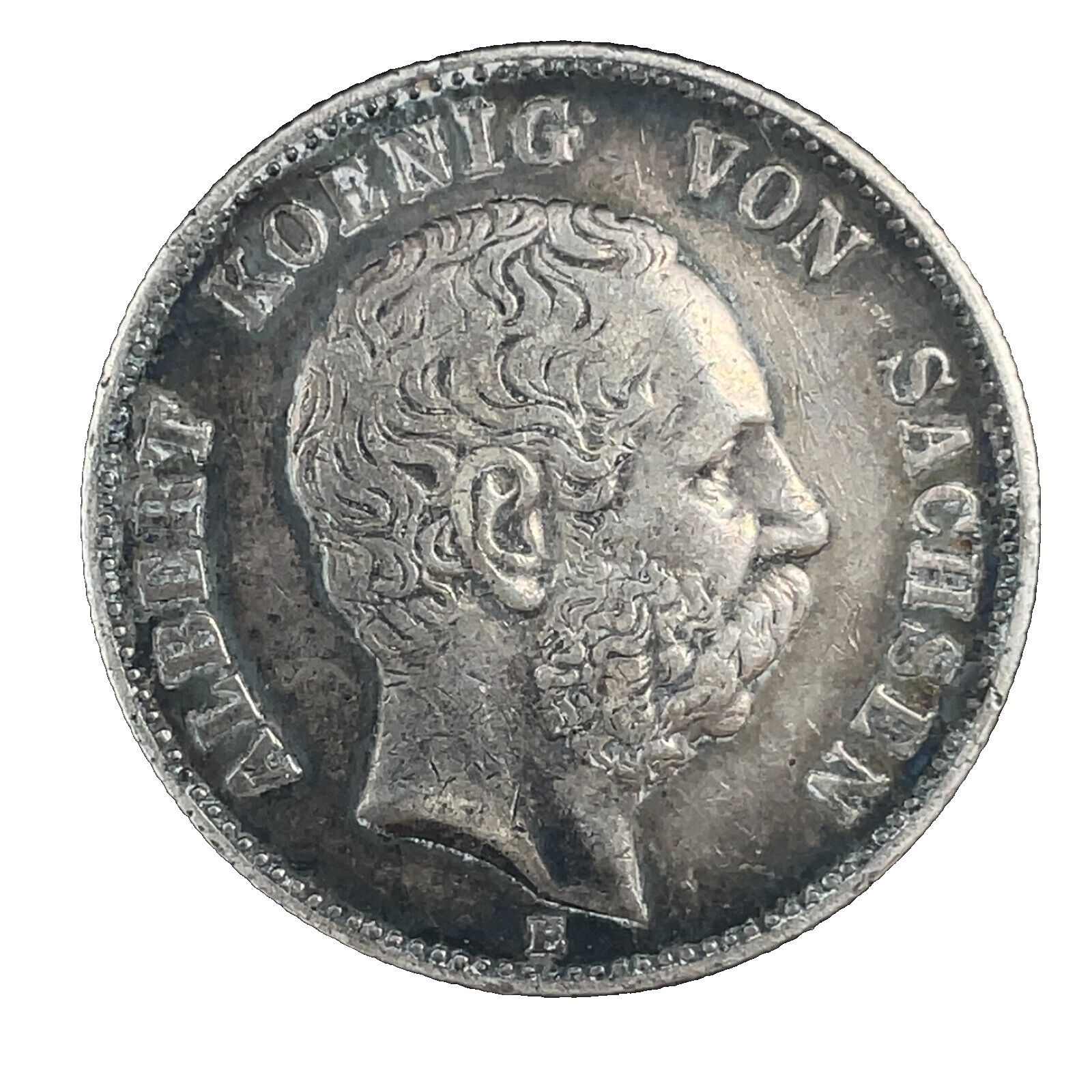 1893 E Germany 2 Mark Saxony Albertine AU. Silver Coin  KM#1245