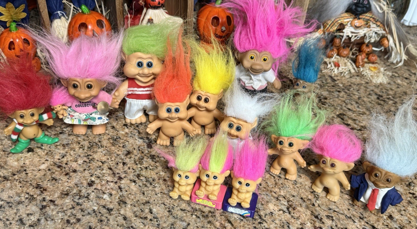 Troll Dolls Lot Of 14. 1990s Various Brands/ Sizes Russ, WishNik , Etc
