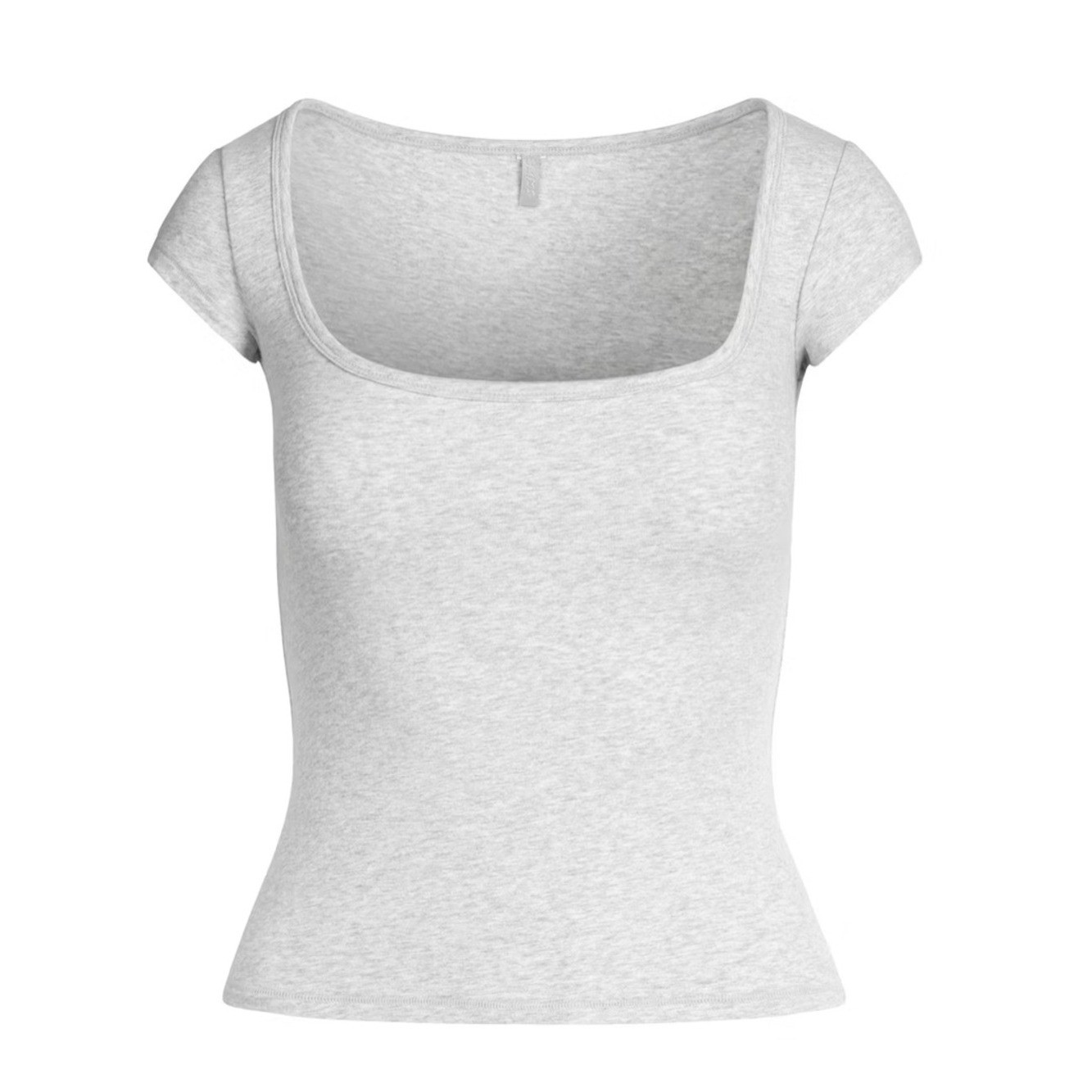 Women\'s SKIMS Cotton Jersey Scoop Neck T-Shirt in Light Heather Gray