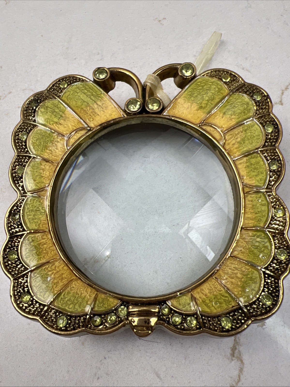 Enameled Butterfly Magnifying Glass Paperweight w/Rhinestones