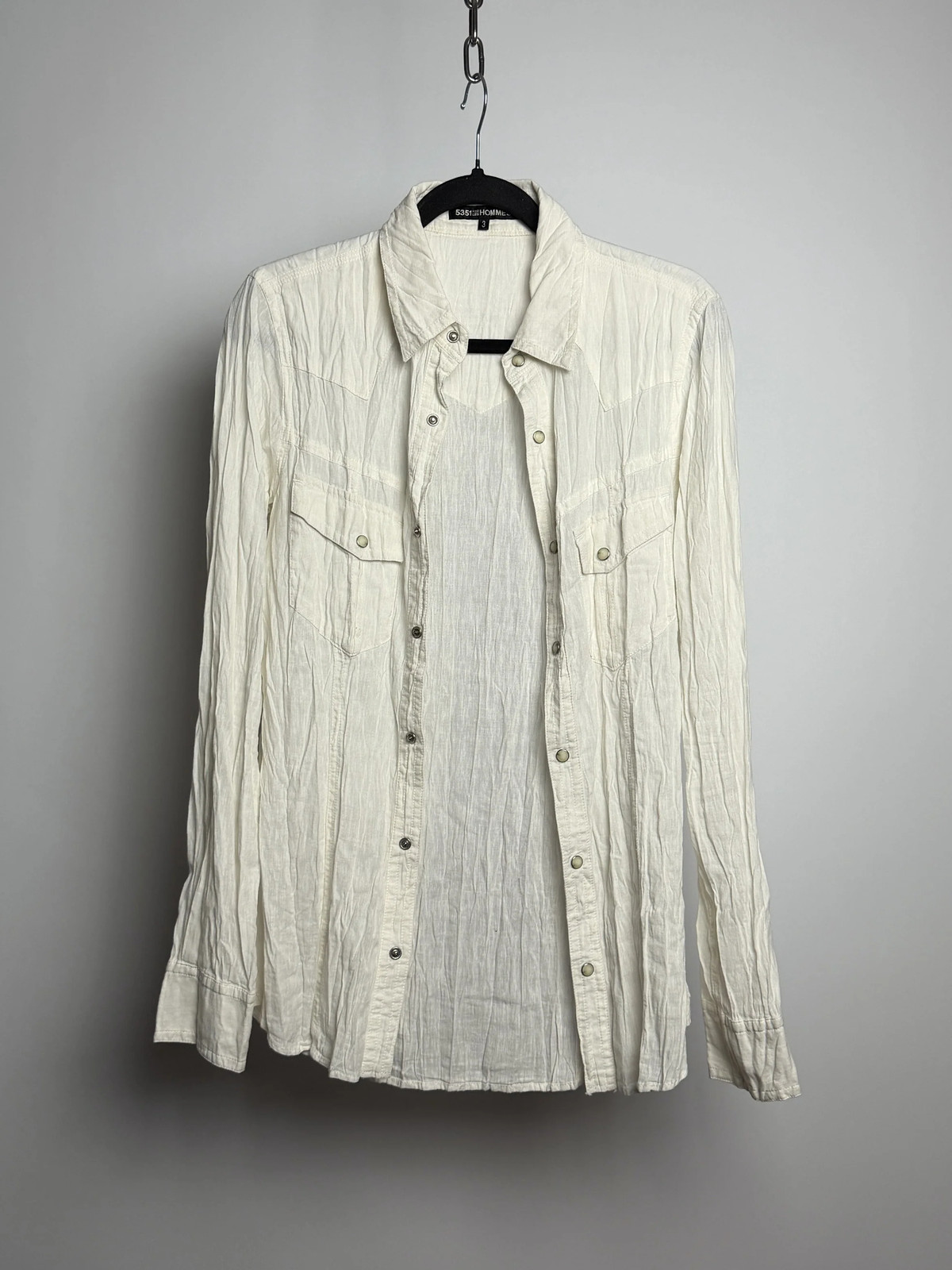 5351 POUR LES HOMMES Crinkled Cotton Gauze Western Shirt, sample Cream