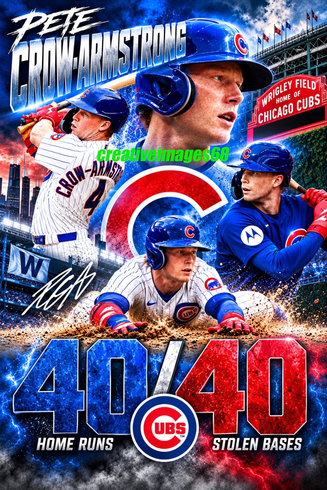 Pete Crow-Armstrong PCA  Chicago Cubs MLB 4x6 Photo 40/40  custom photo
