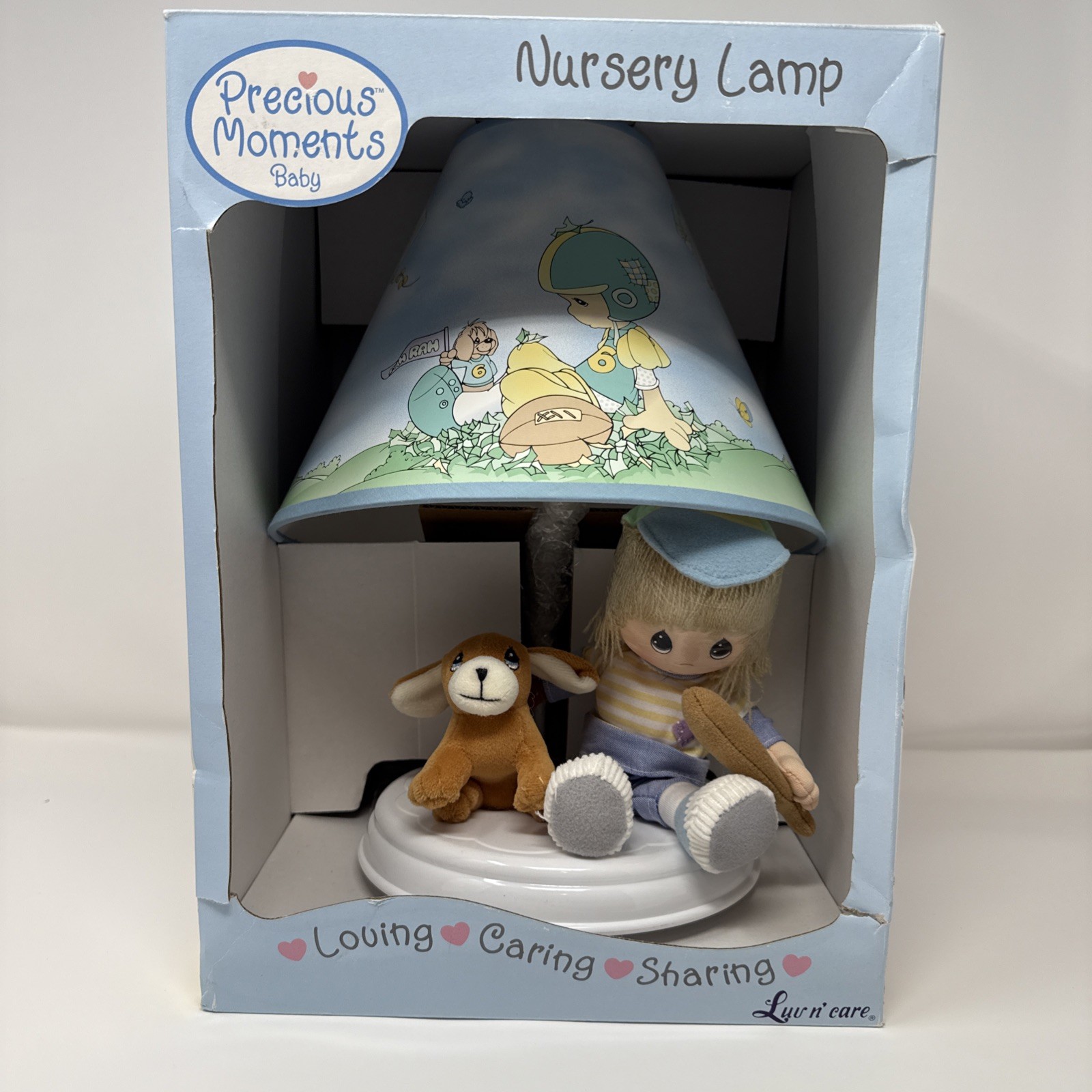 Vintage Precious Moments Boys Nursery Lamp- New In Box - Baseball - Puppy