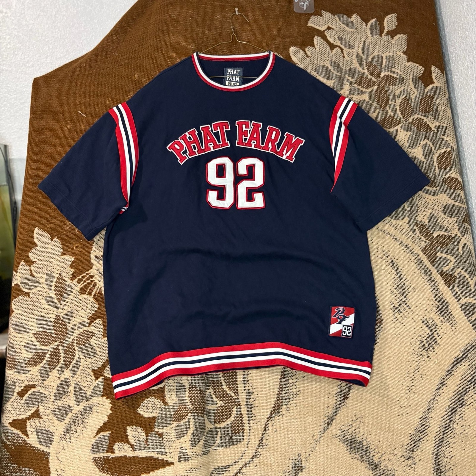 Phat Farm T-Shirt Size XL 92 Blue Red White Graphic Jersey Top