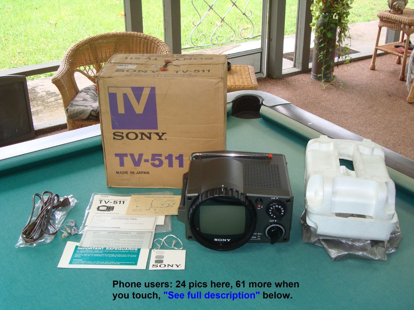 Vintage 1977 Sony Model TV-511 Transistor Micro TV in Box, Complete, Superb Cond