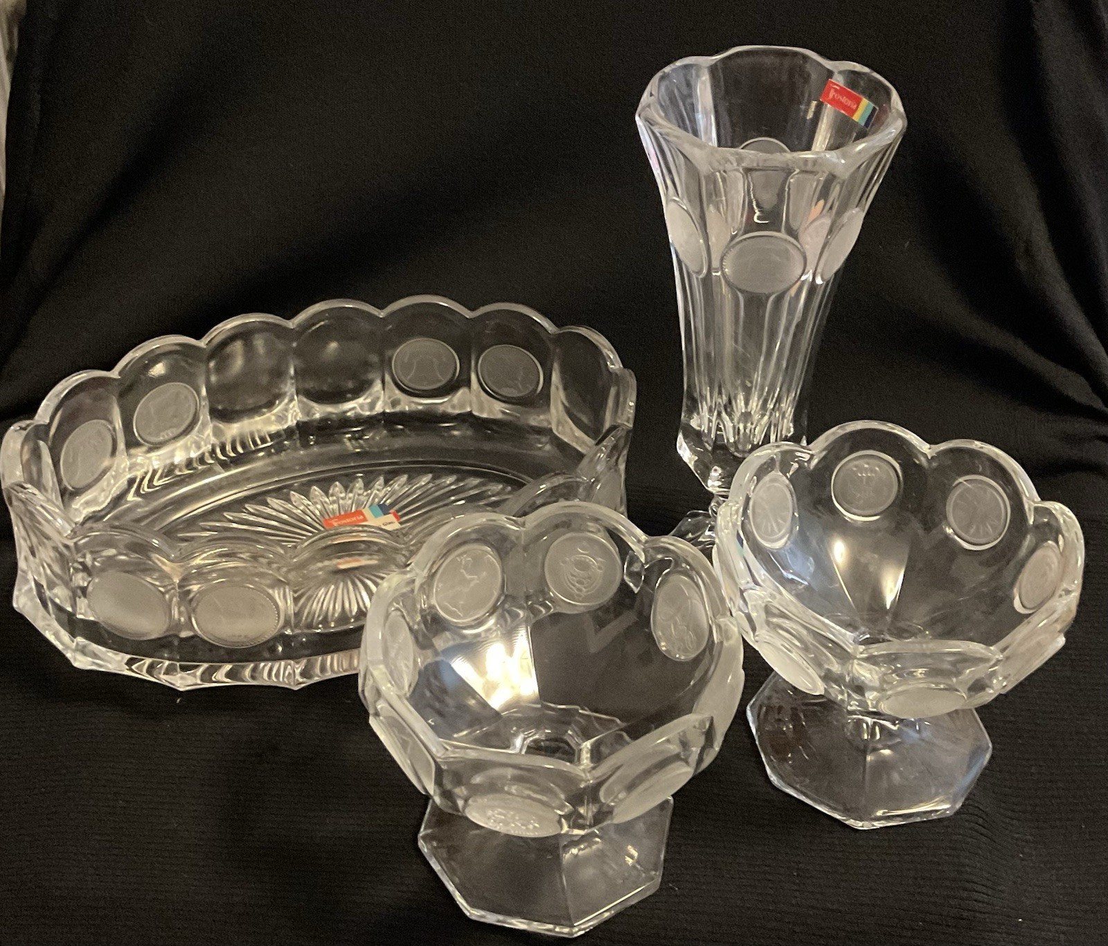 VTG Fostoria Clear Coin Glass Set of 4 Made Between 1958-1982 Mint Condition VTG Fostoria Clear Coin Glass Set of 4 Made Between 1958-1982 Mint Condition