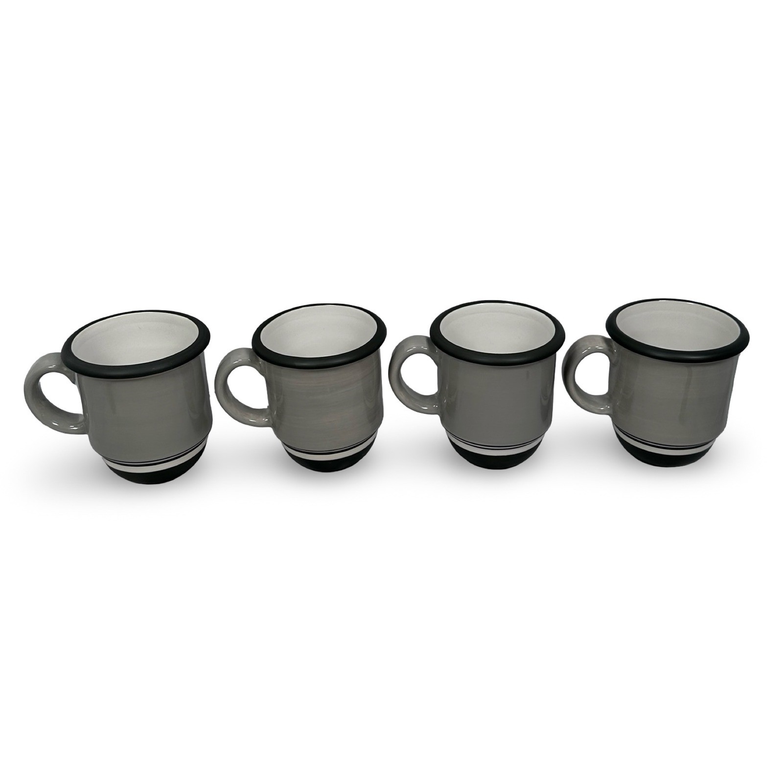 Dansk Stacking Stripe Mugs Set of 4 Gray Black Stoneware Stackable Coffee Cups