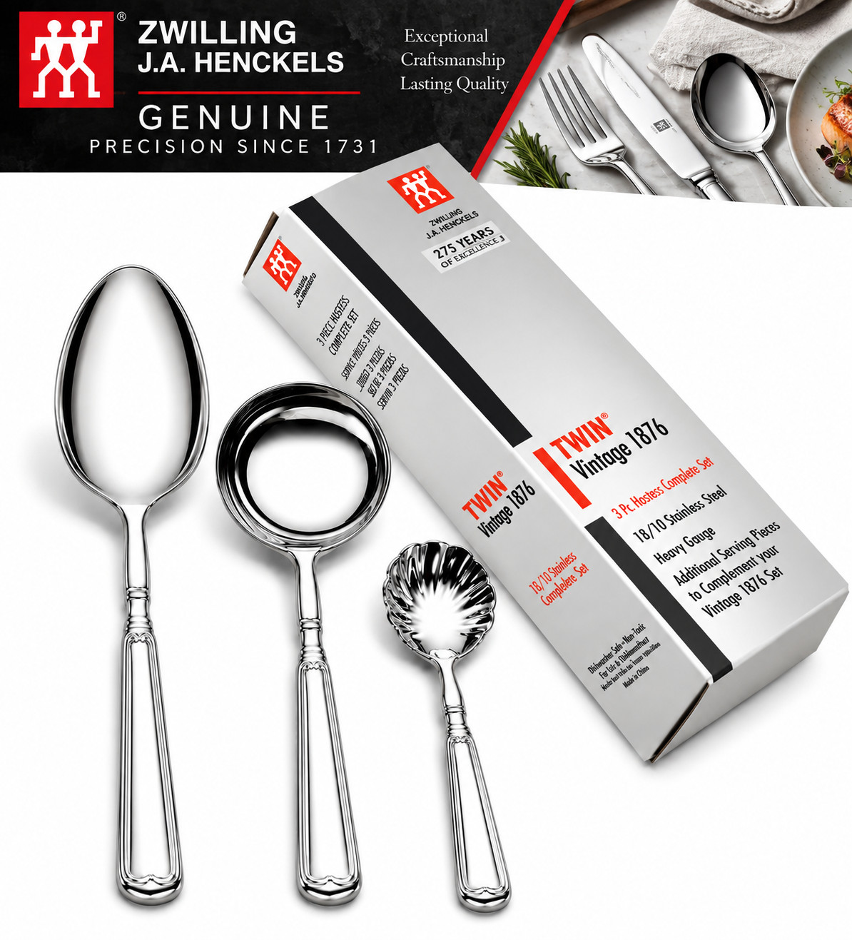 Zwilling J.A. Henckels Twin Vintage 1876 3 Pc Hostess Completer Set New Box OEM