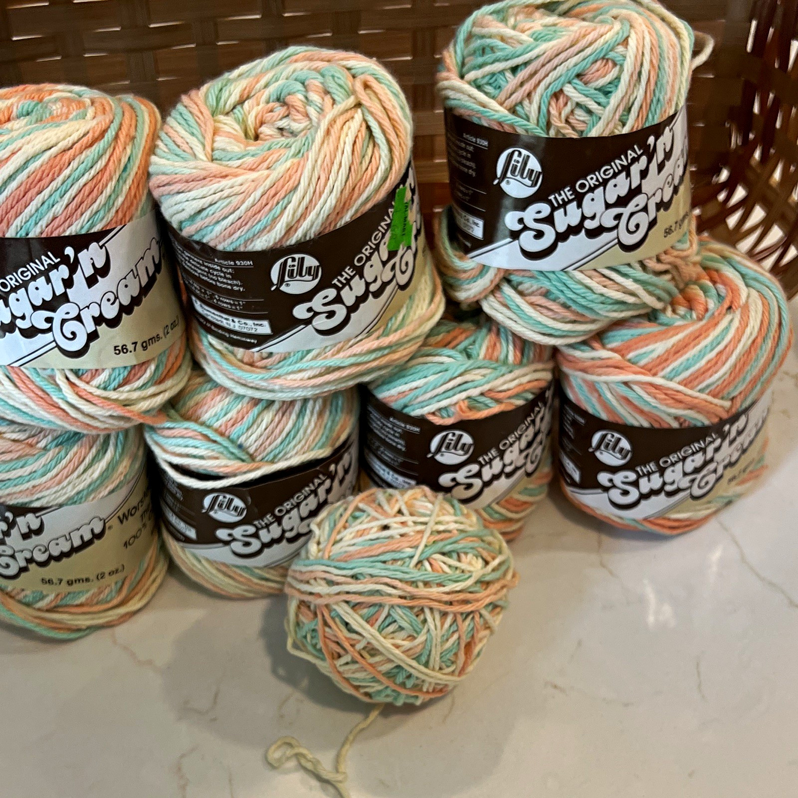 Lily Sugar ’n Cream Cotton Yarn Lot 7 Full + Partial Pastel Variegated