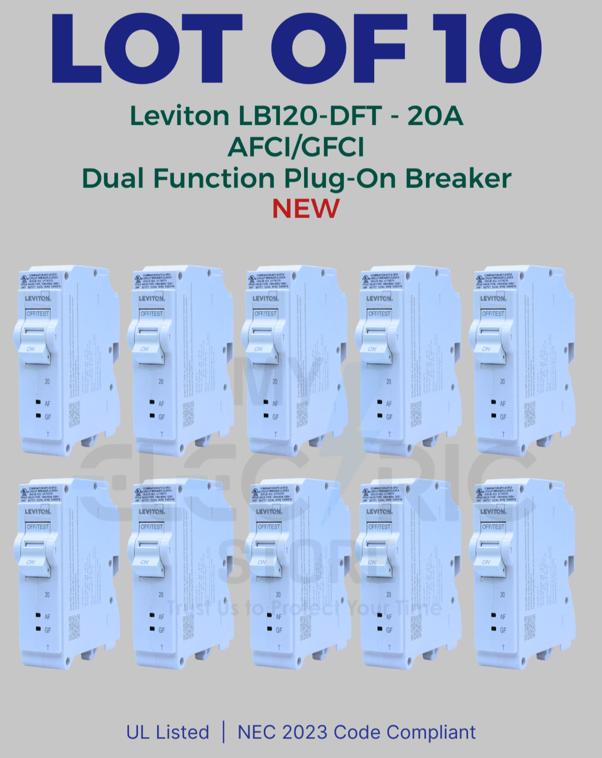 LEVITON LB120-DFT 20A AFCI GFCI DUAL FUNCTION PLUG-ON BREAKER NEW LOT OF 10