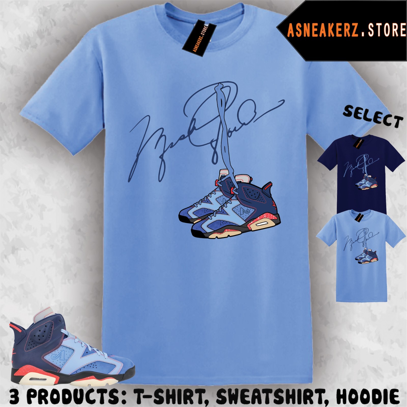 Tee Shirt Matching Awake NY x AJ 6 Midnight Navy To Match Sneaker Shoelace 6s