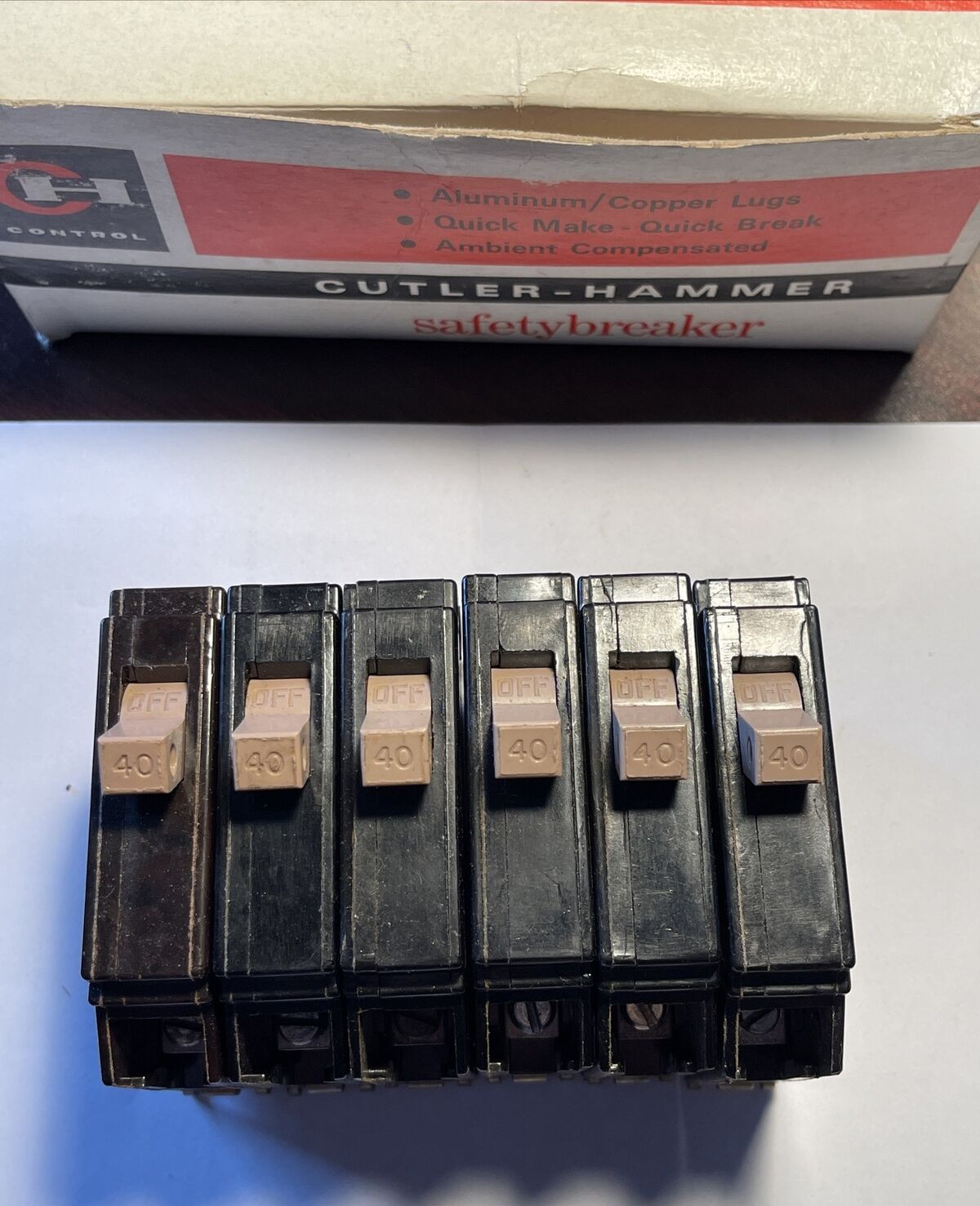 Lot of 6 CH140 Eaton Cutler Hammer 40 Amp 1P Circuit Breaker NOS Lot of 6 CH140 Eaton Cutler Hammer 40 Amp 1P Circuit Breaker NOS