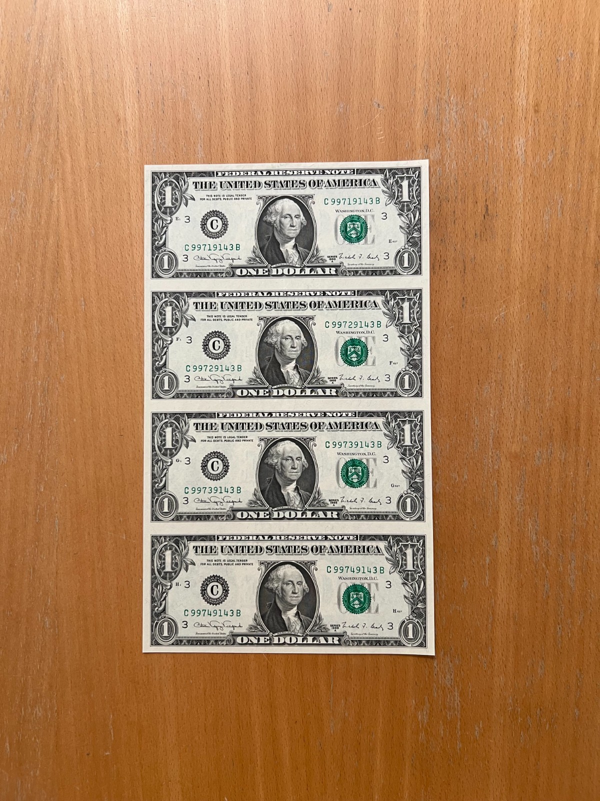 $1 1988A - CB PRODUCTION RUN IN VERY NICE 4 NOTE SHEET.  BP# 306